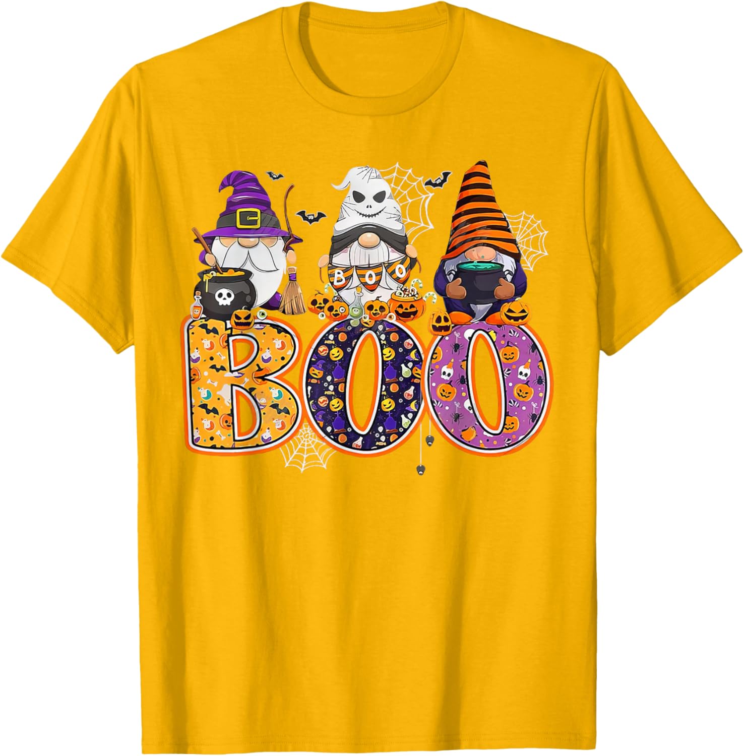 Funny Halloween Gnome T-Shirt with Boo Witch Pumpkins and Spiders - 27