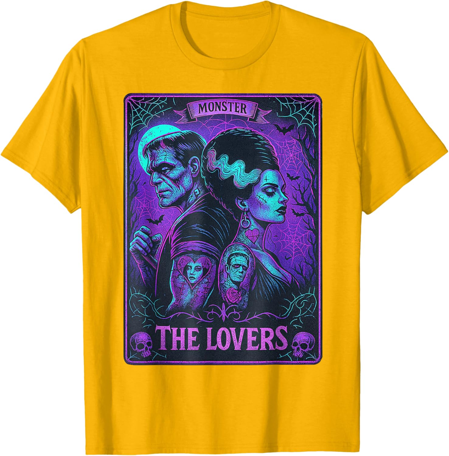 Monster Frankenstein and Bride Lovers Tarot Card T-Shirt for Fans - 25