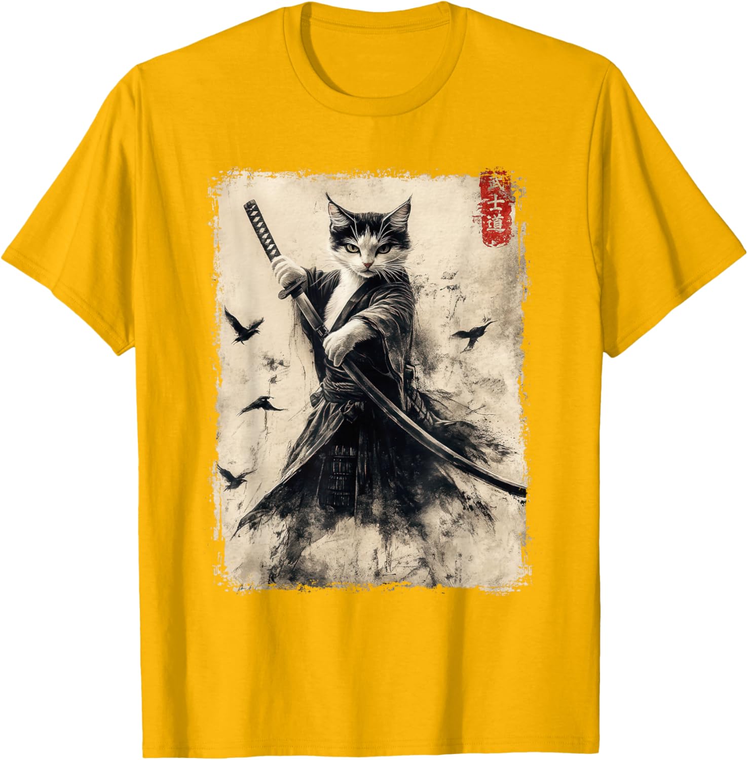 Samurai Cat Vintage Anime Graphic Tee – Cool Japanese Art T-Shirt - 19