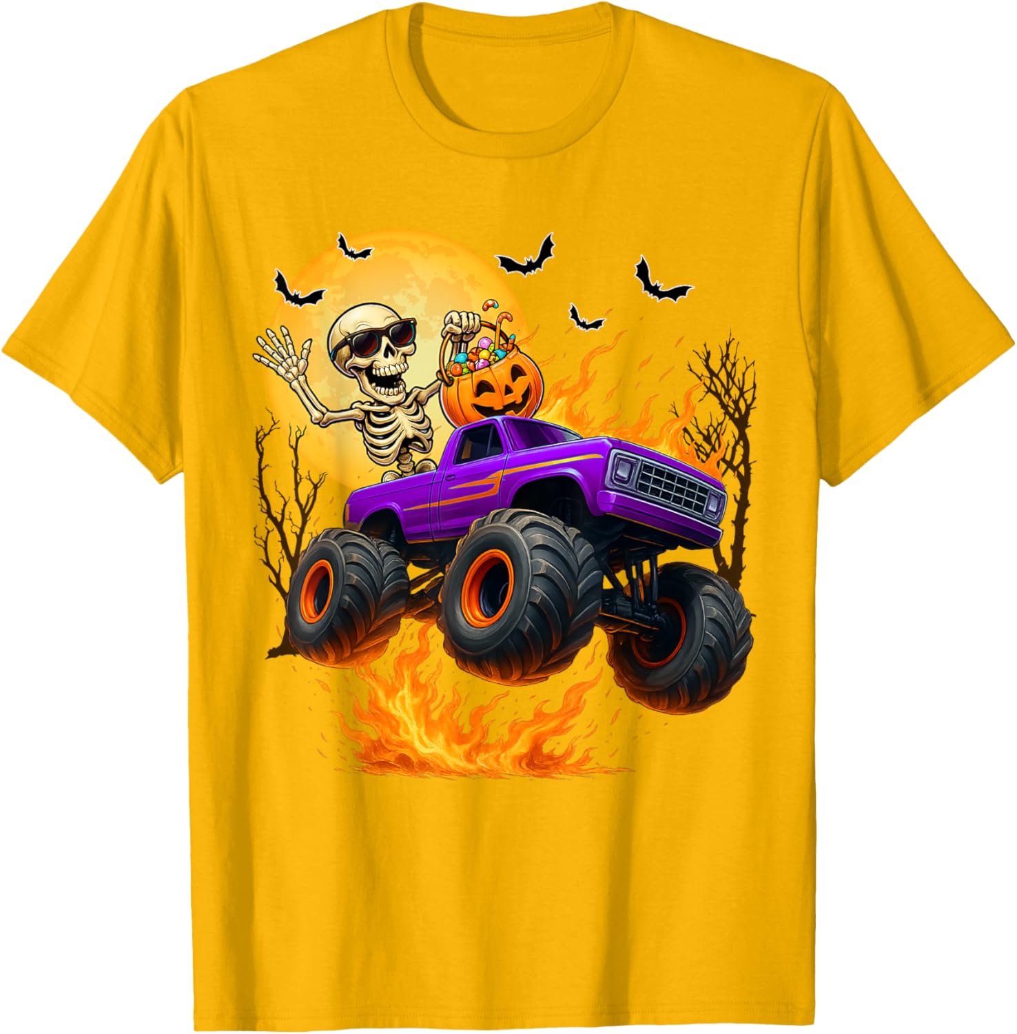 Spooky Skeleton Monster Truck Halloween T-Shirt for Boys Fun Outfit - 4
