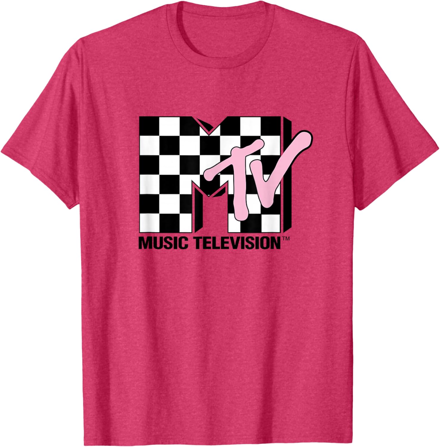 MTV Music Television Retro 80's Pink Neon Checkerboard Logo T-Shirt - 15