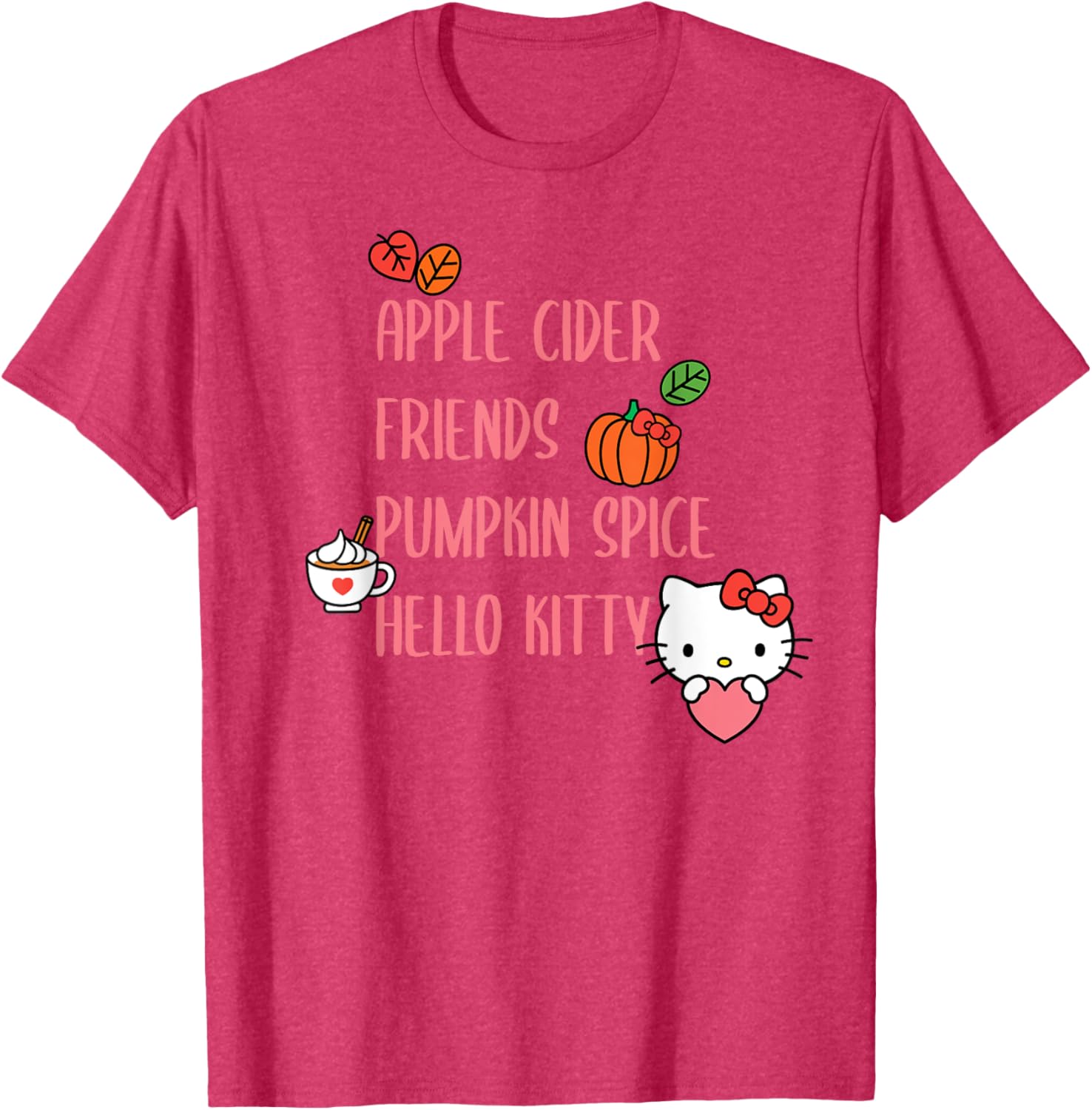 Cute Apple Cider Friends Pumpkin Spice Hello Kitty T-Shirt for Fall Fun - 2