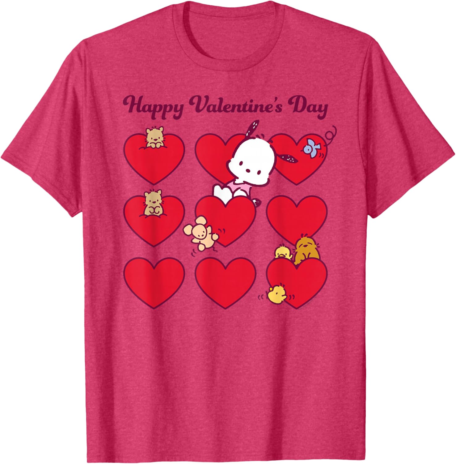 Mademark Pochacco Valentine's Day T-Shirt Unisex Grey Short Sleeve Small - 4