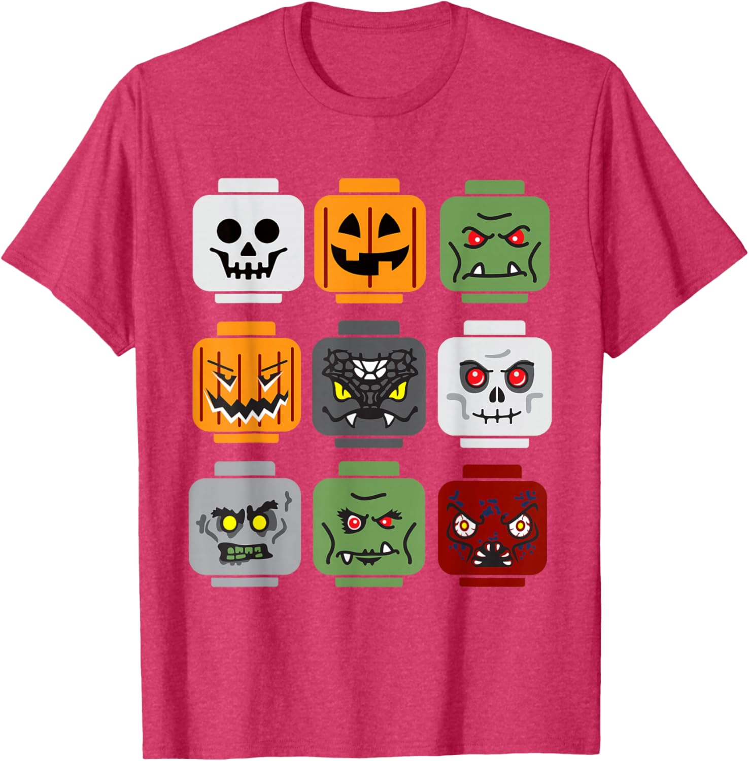 Halloween Brick Head Pumpkin Ghost Zombie Friends Fun T-Shirt for Kids - 1