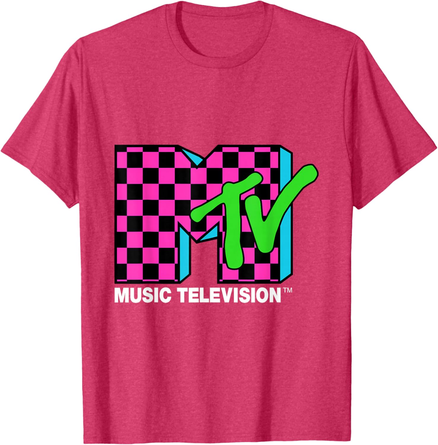 Classic MTV Logo T-Shirt with Pink and Blue Checker Design for Trendy Style - 10