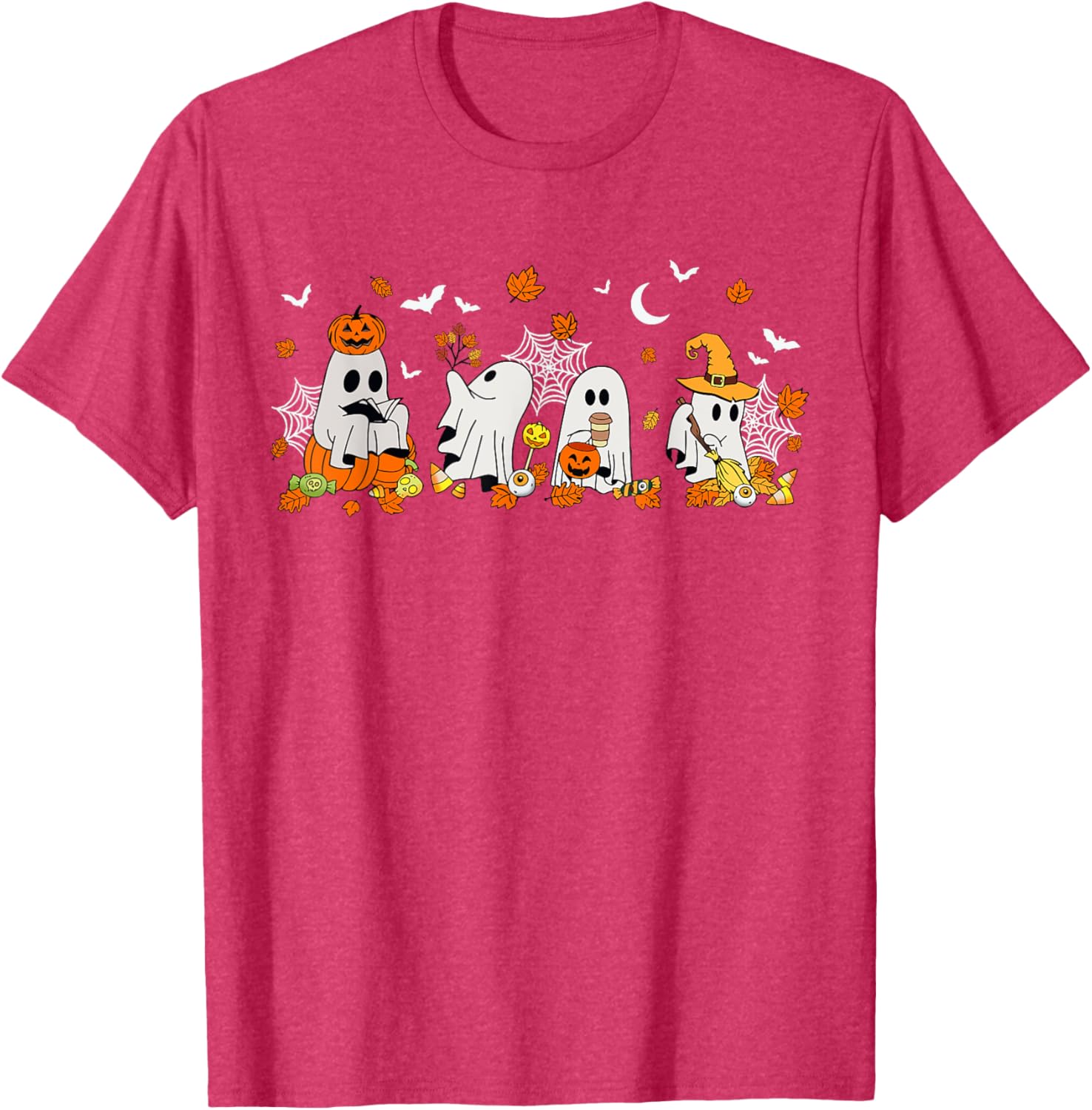 Cute Ghost Drinking Coffee Halloween Fall Book Reading T-Shirt for All - 13