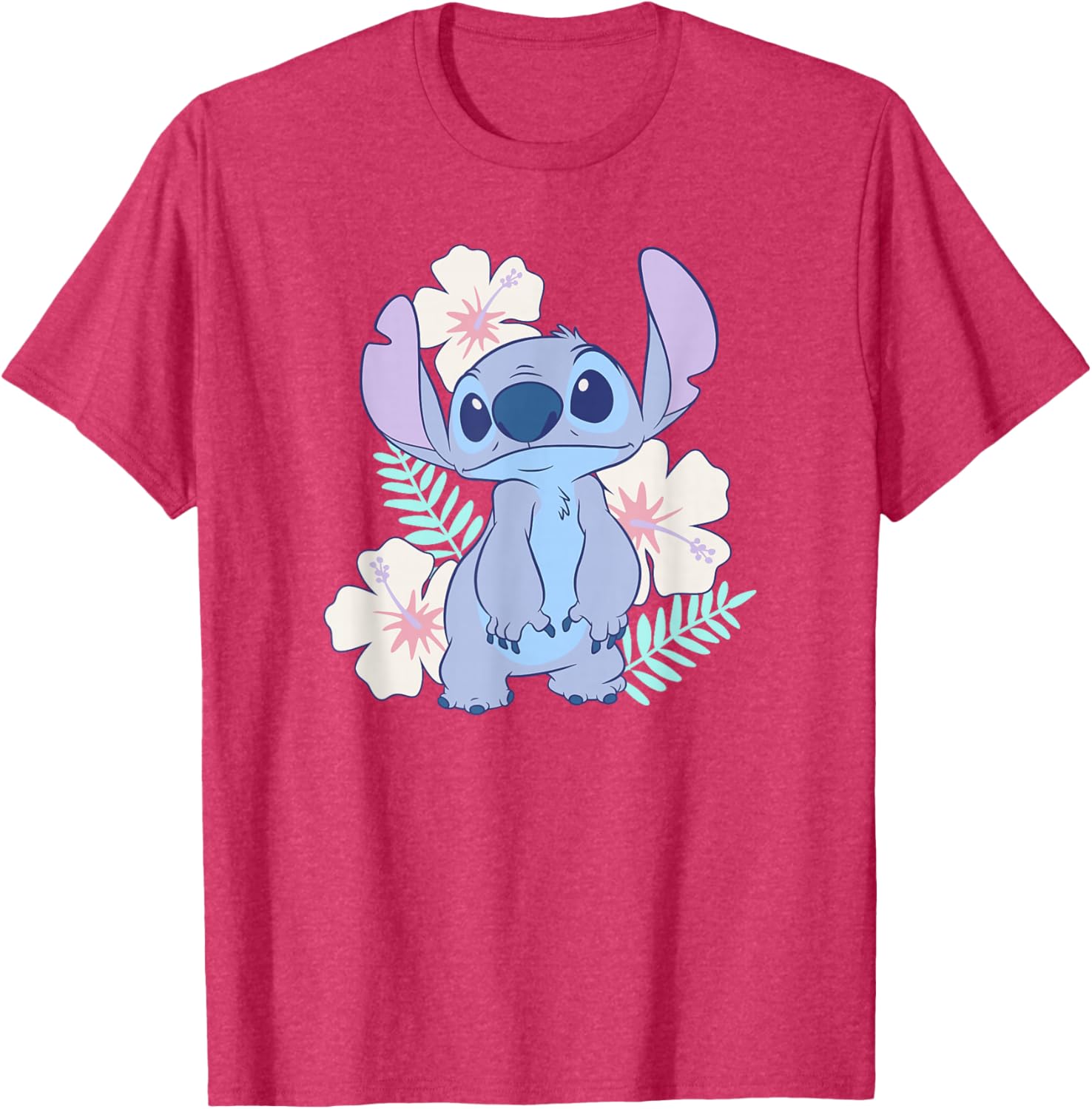 Cute Disney Lilo & Stitch Hawaiian Flowers Portrait T-Shirt for Fun Style - 10