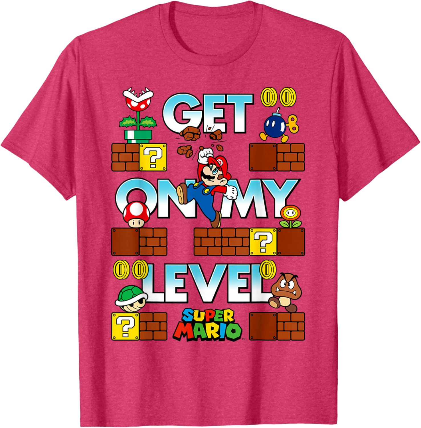 Super Mario Get On My Level Game Play Poster T-Shirt for Gamers - 8