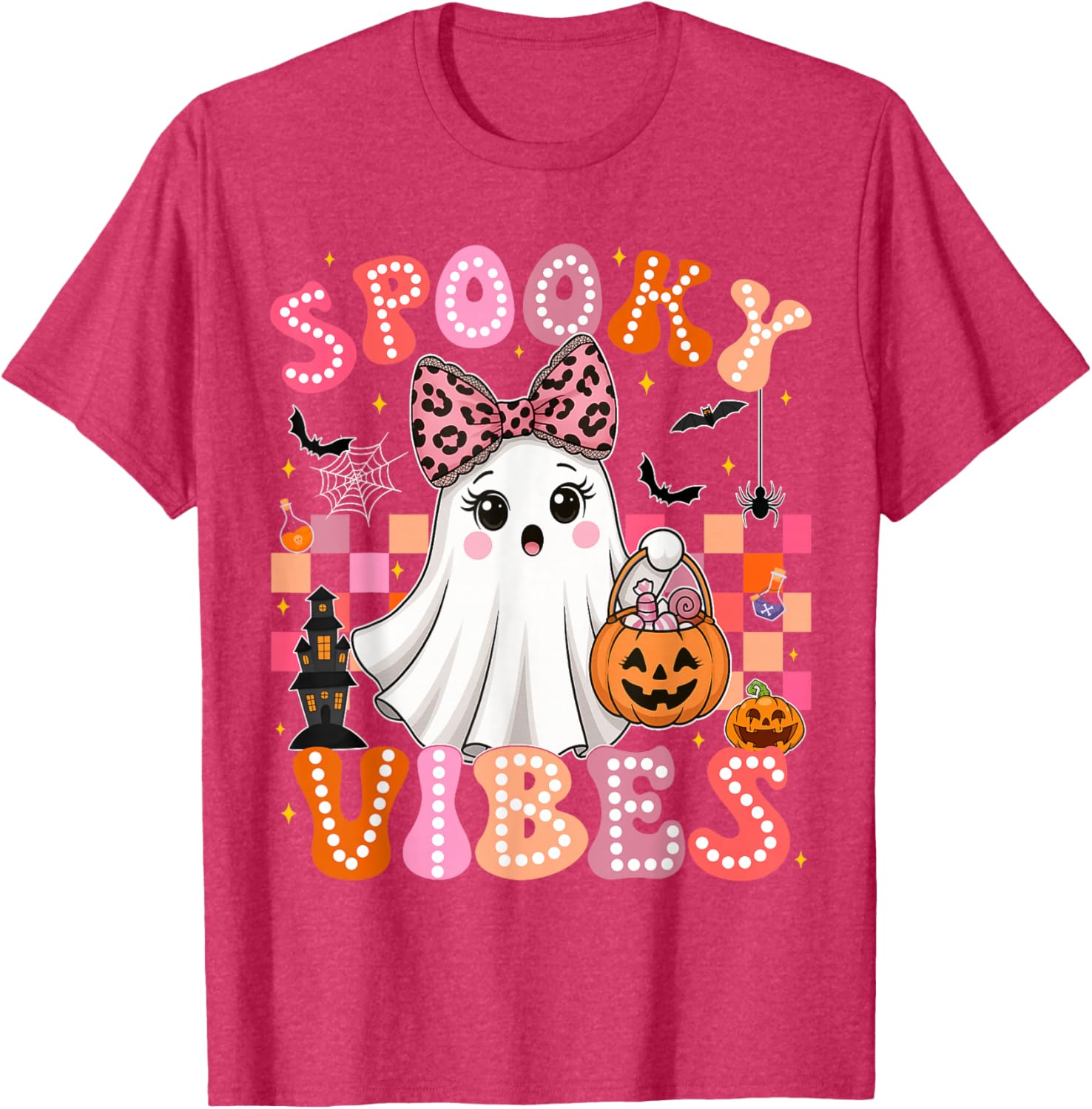 Groovy Spooky Vibes Cute Ghost Halloween T-Shirt for Girls - 18