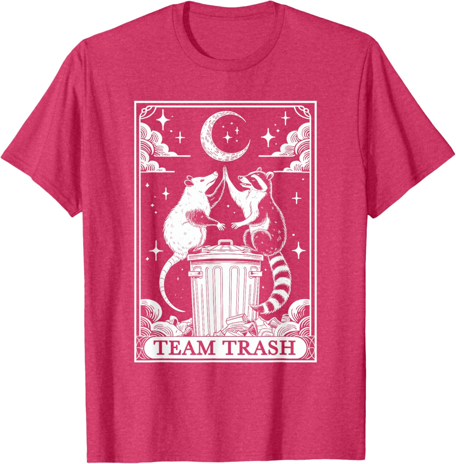 Vintage Tarot Card Team Trash T-Shirt with Crescent Moon Opossum Raccoon - 3