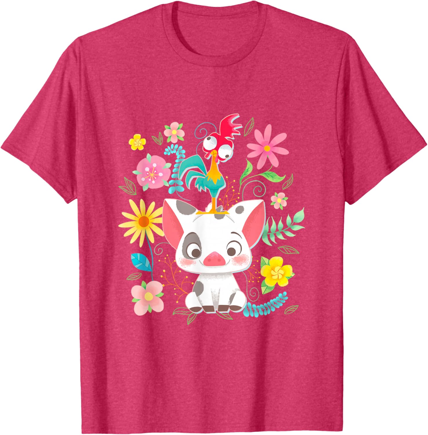 Disney Moana Pua Hei Hei Cute Floral Big Chest Poster T-Shirt for Fans - 6