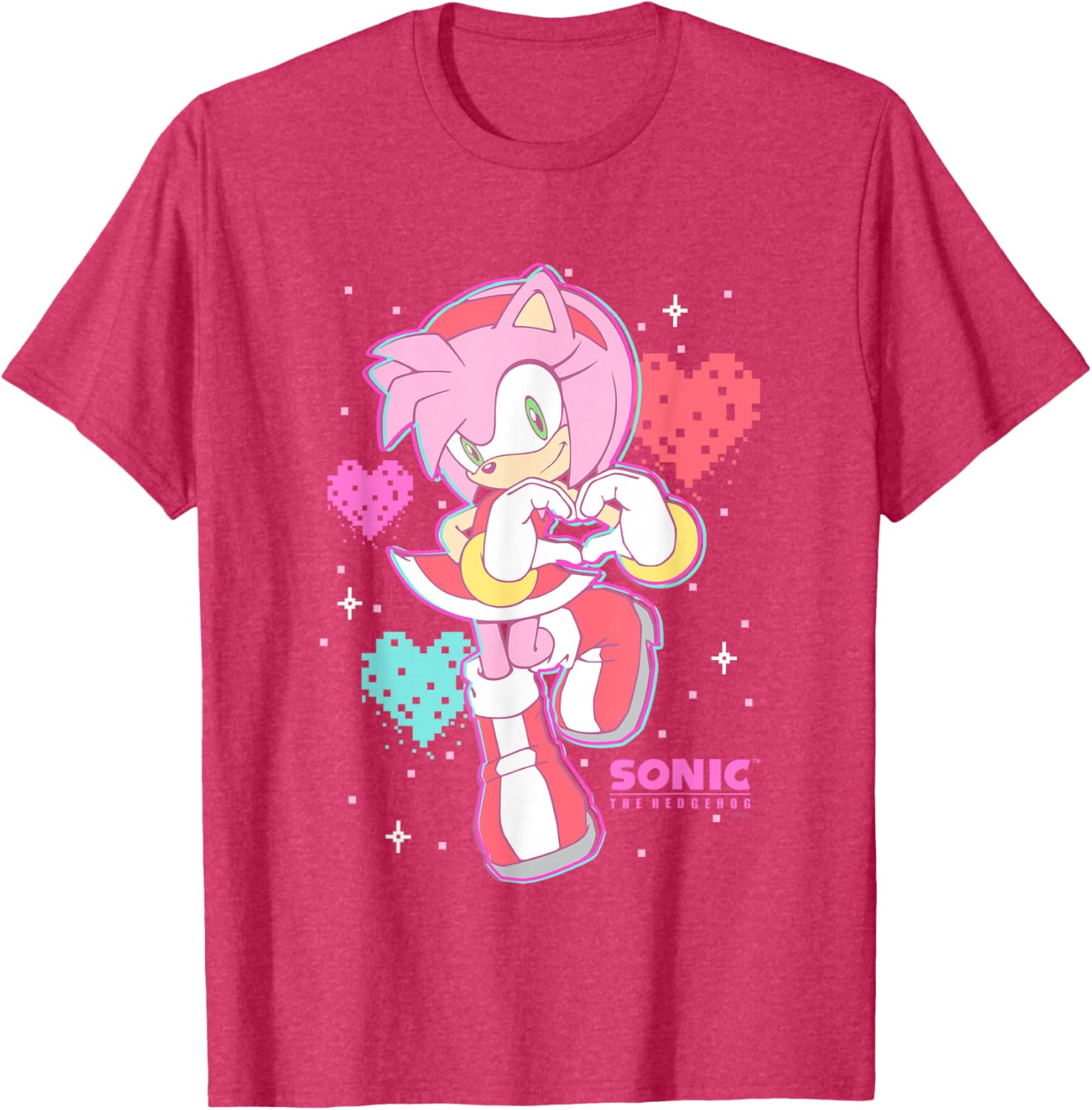 Cute Amy Rose Sonic The Hedgehog Valentine's Day Retro Logo T-Shirt - 8