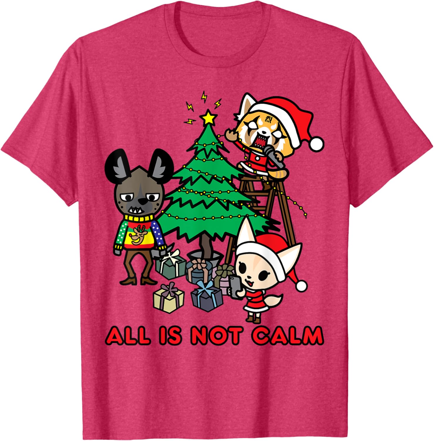 Aggretsuko Christmas T-Shirt All Is Not Calm Fun Holiday Apparel - 12