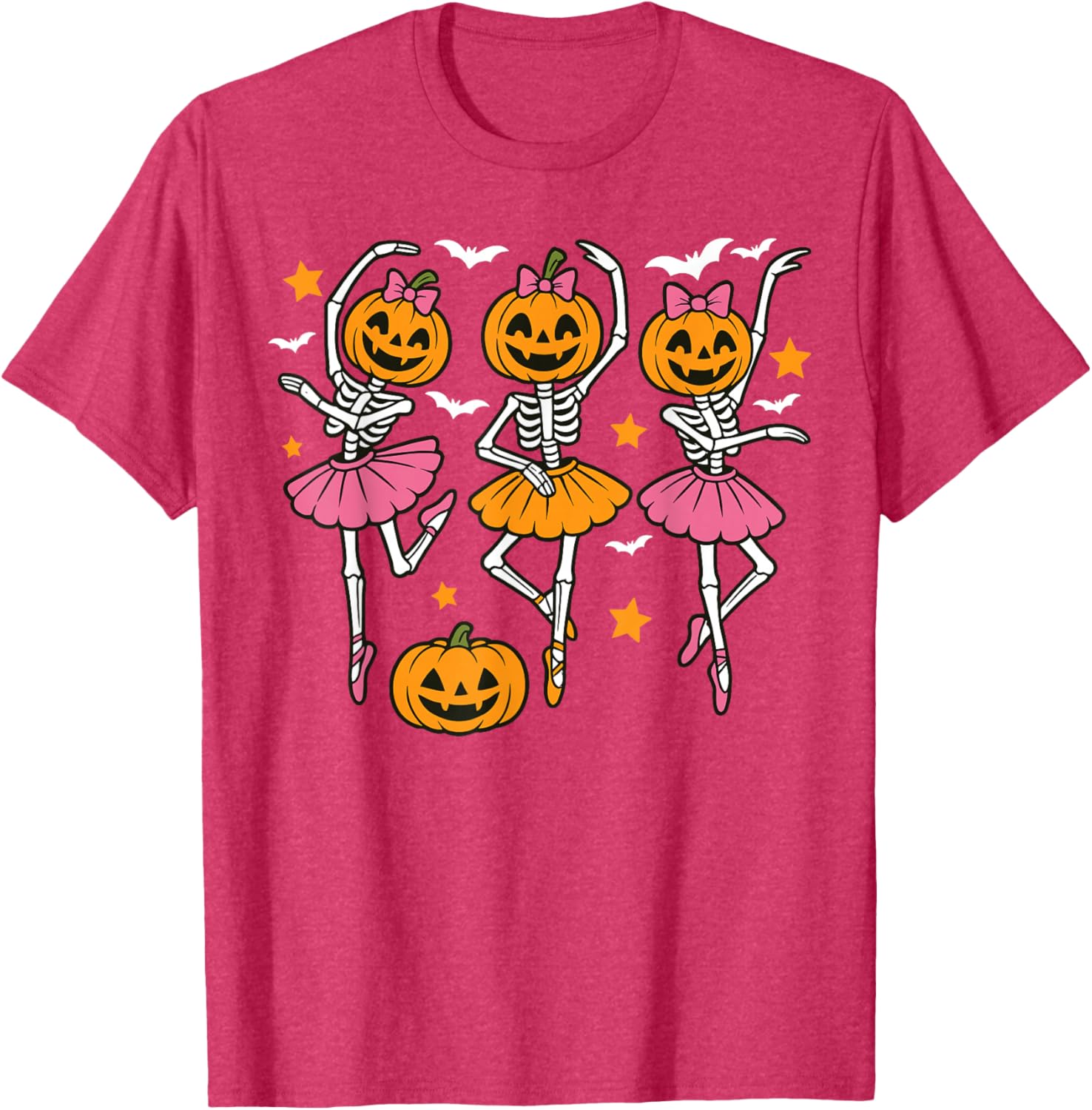 Cute Girls Halloween Ballet Skeleton Pumpkin T-Shirt for Festive Fun - 1