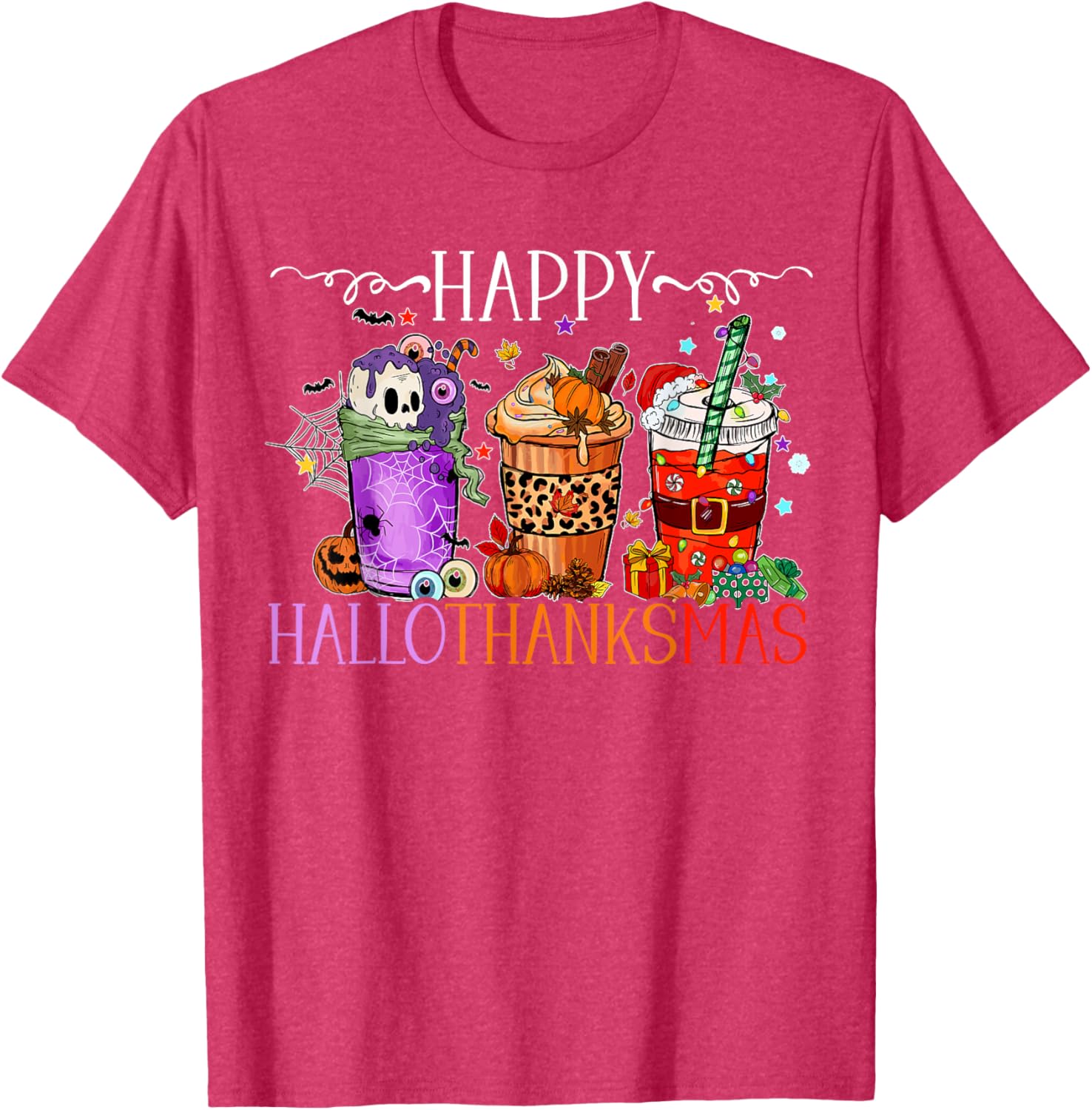 Happy Hallothanksmas T-Shirt for Halloween Thanksgiving and Christmas Fun - 6
