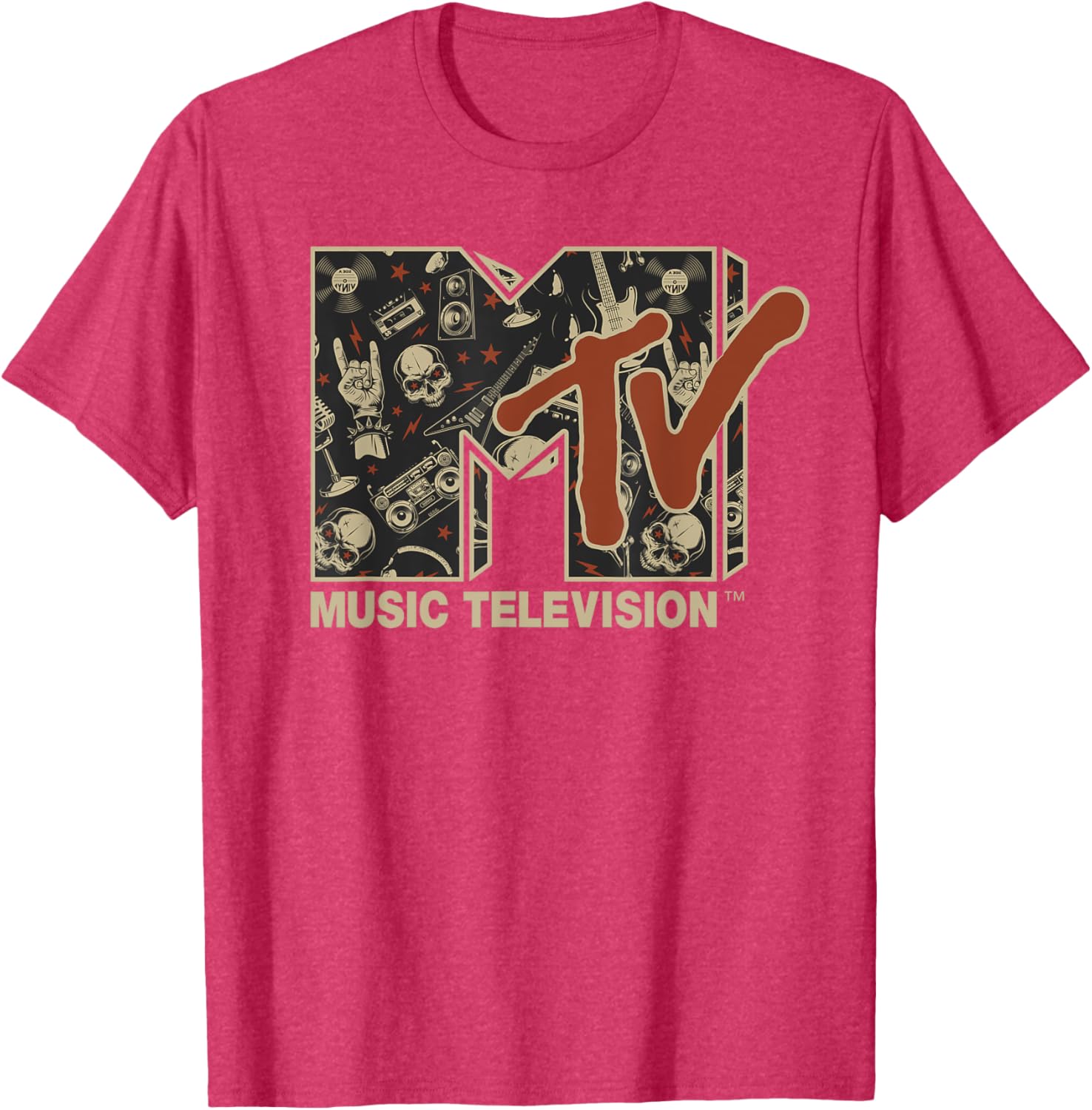 Mademark x MTV Vintage Rock n Roll Skull Guitar T-Shirt for Metal Fans - 4