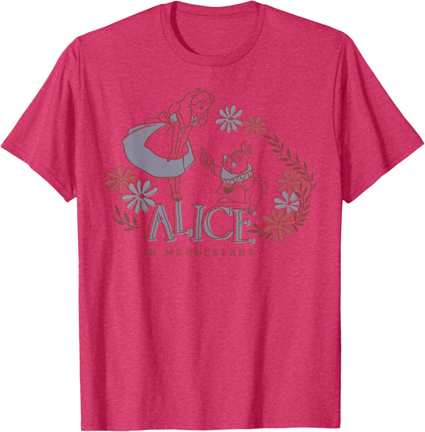 Disney Alice in Wonderland Floral T-Shirt with Alice and White Rabbit Design - 6