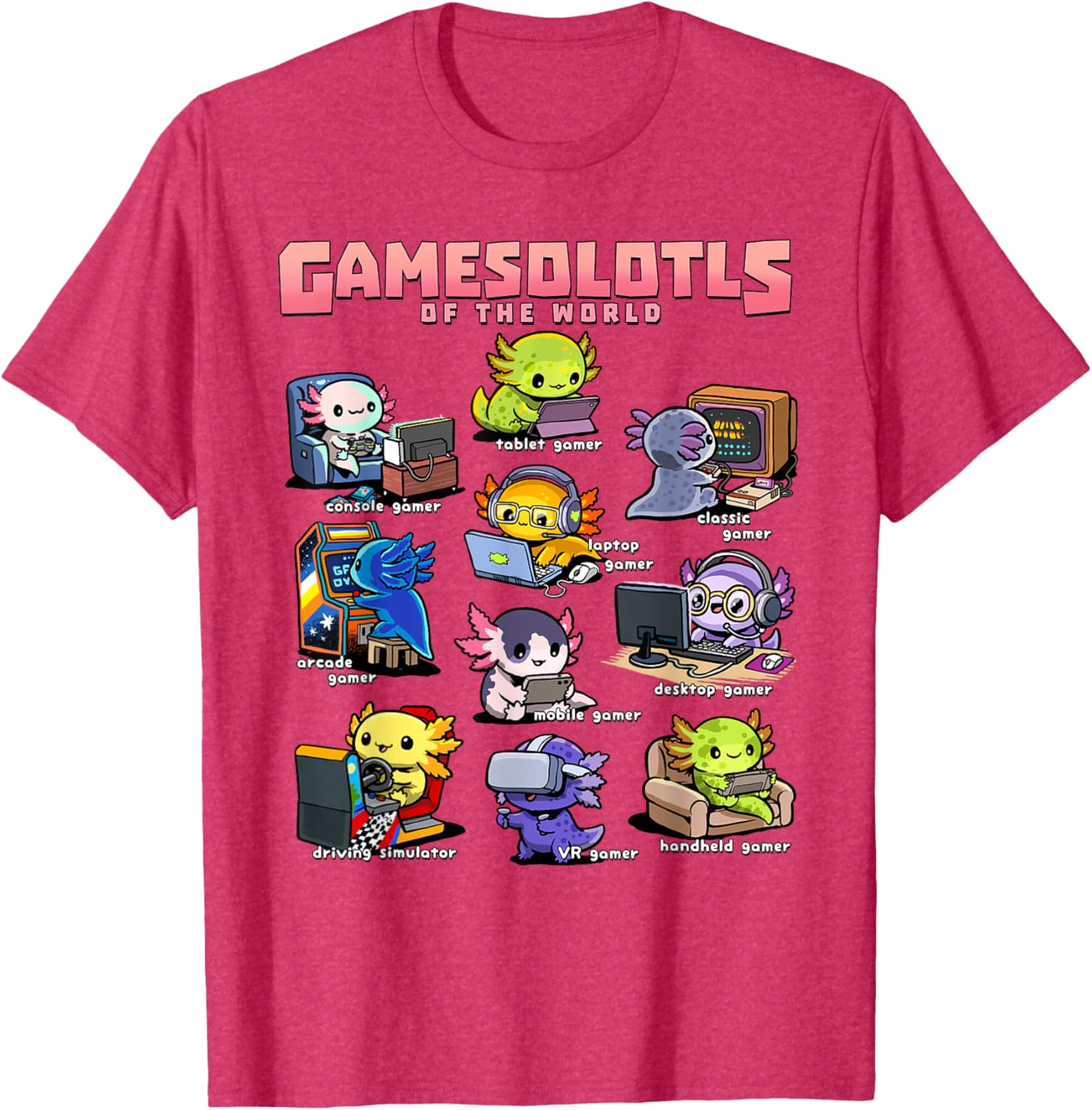 Diverse Gamer Axolotl Collection T-Shirt for Fun Game Lovers - 6