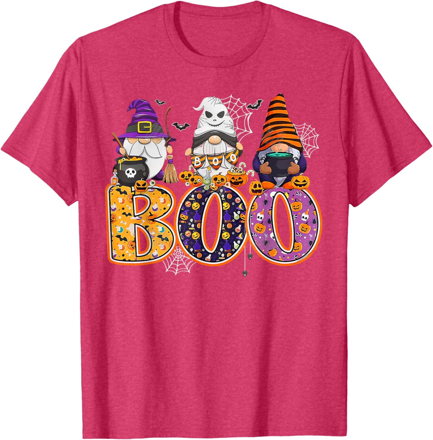 Funny Halloween Gnome T-Shirt with Boo Witch Pumpkins and Spiders - 5