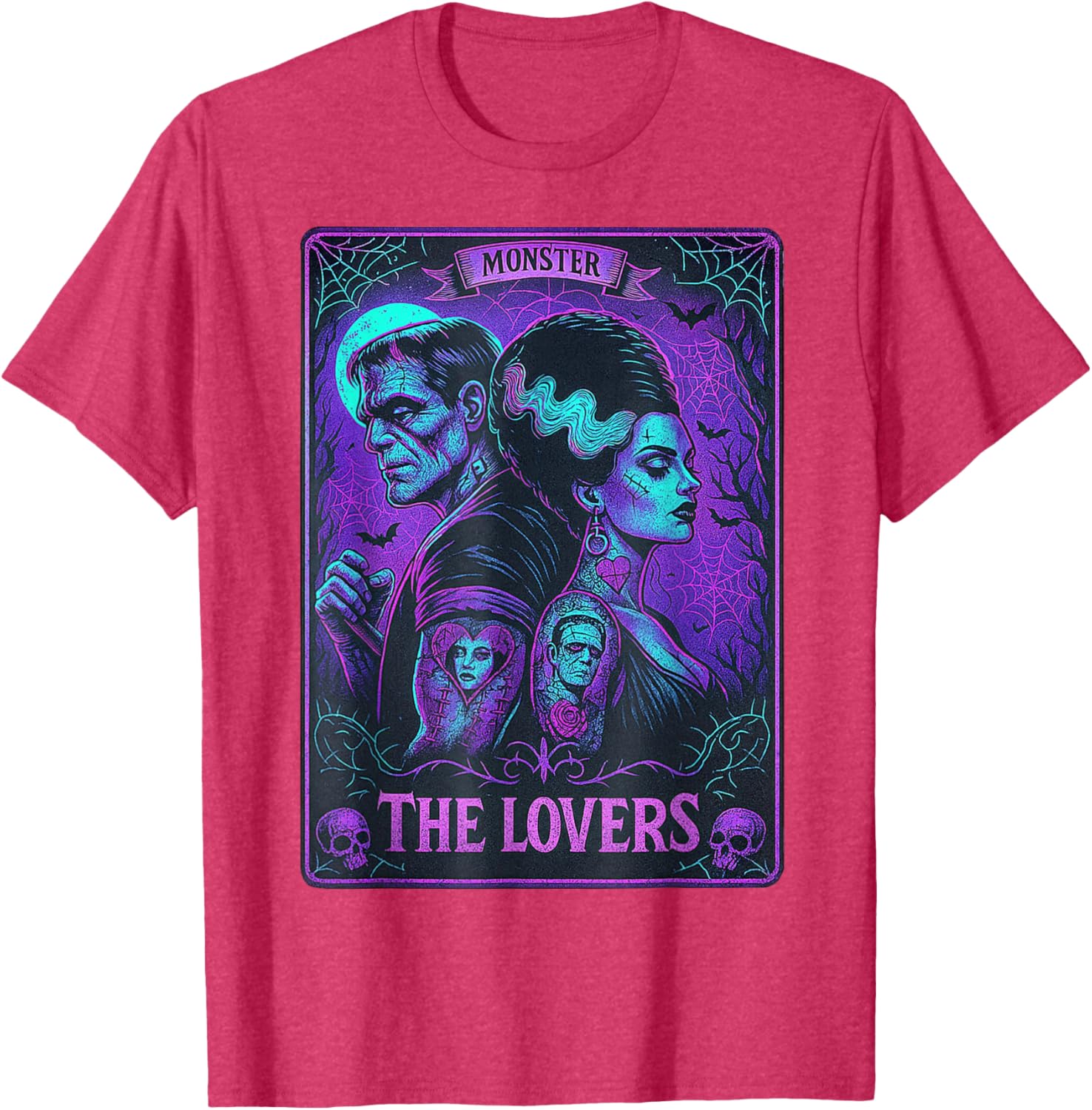 Monster Frankenstein and Bride Lovers Tarot Card T-Shirt for Fans - 14