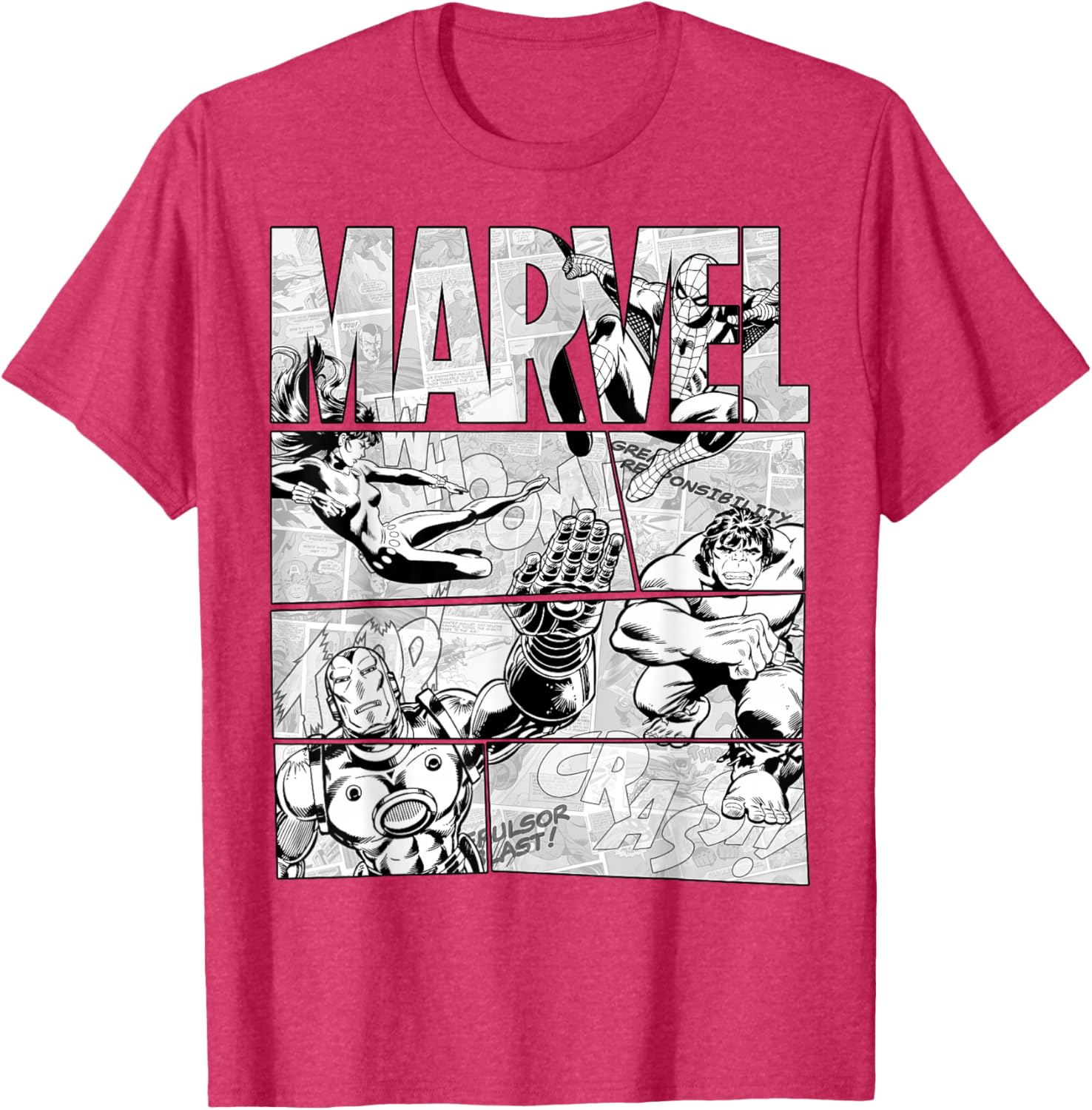 Marvel Avengers Retro Black and White Comic Graphic T-Shirt for Fans - 6