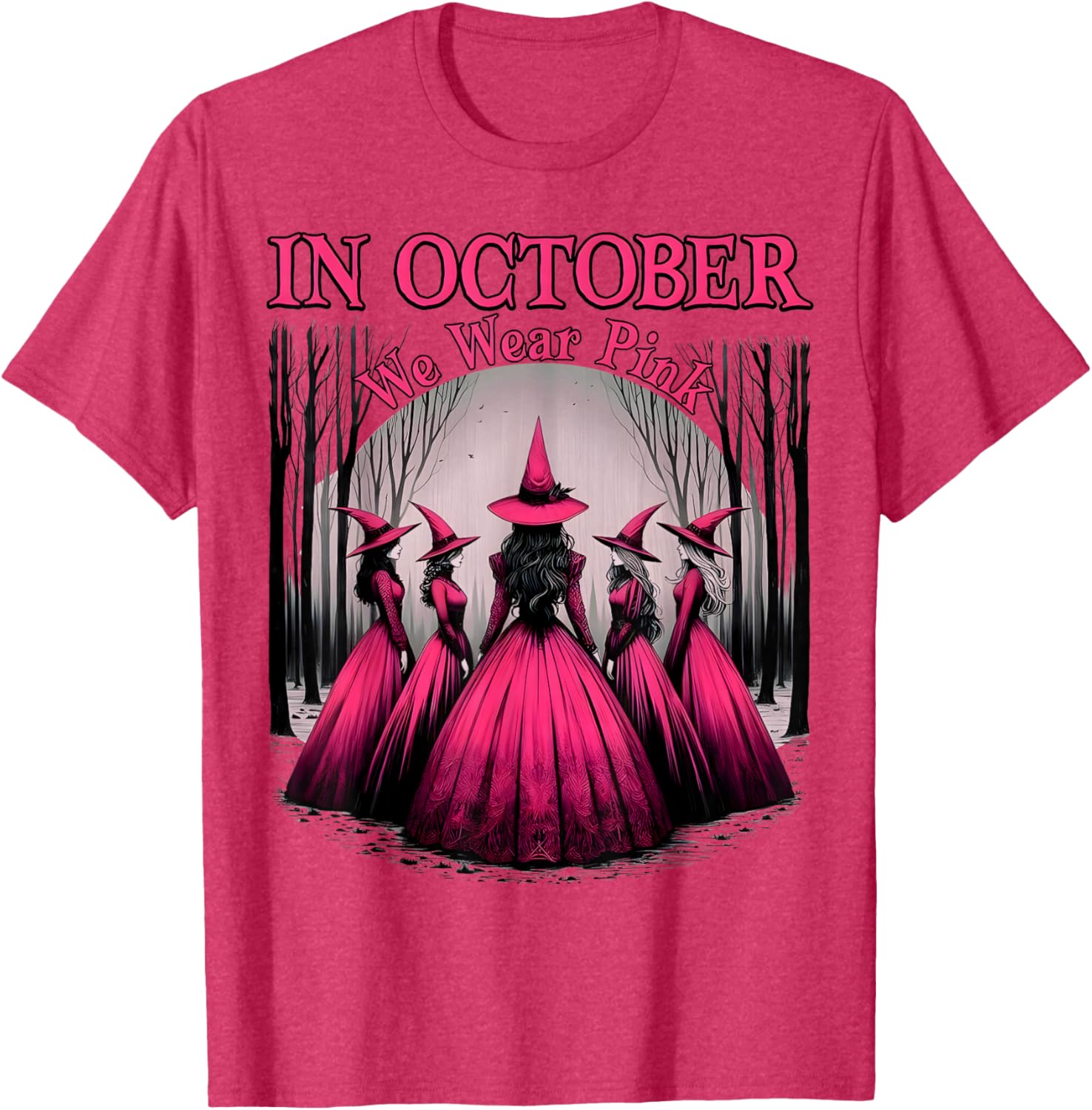 October We Wear Pink Witch T-Shirt for Breast Cancer Awareness Women - 13