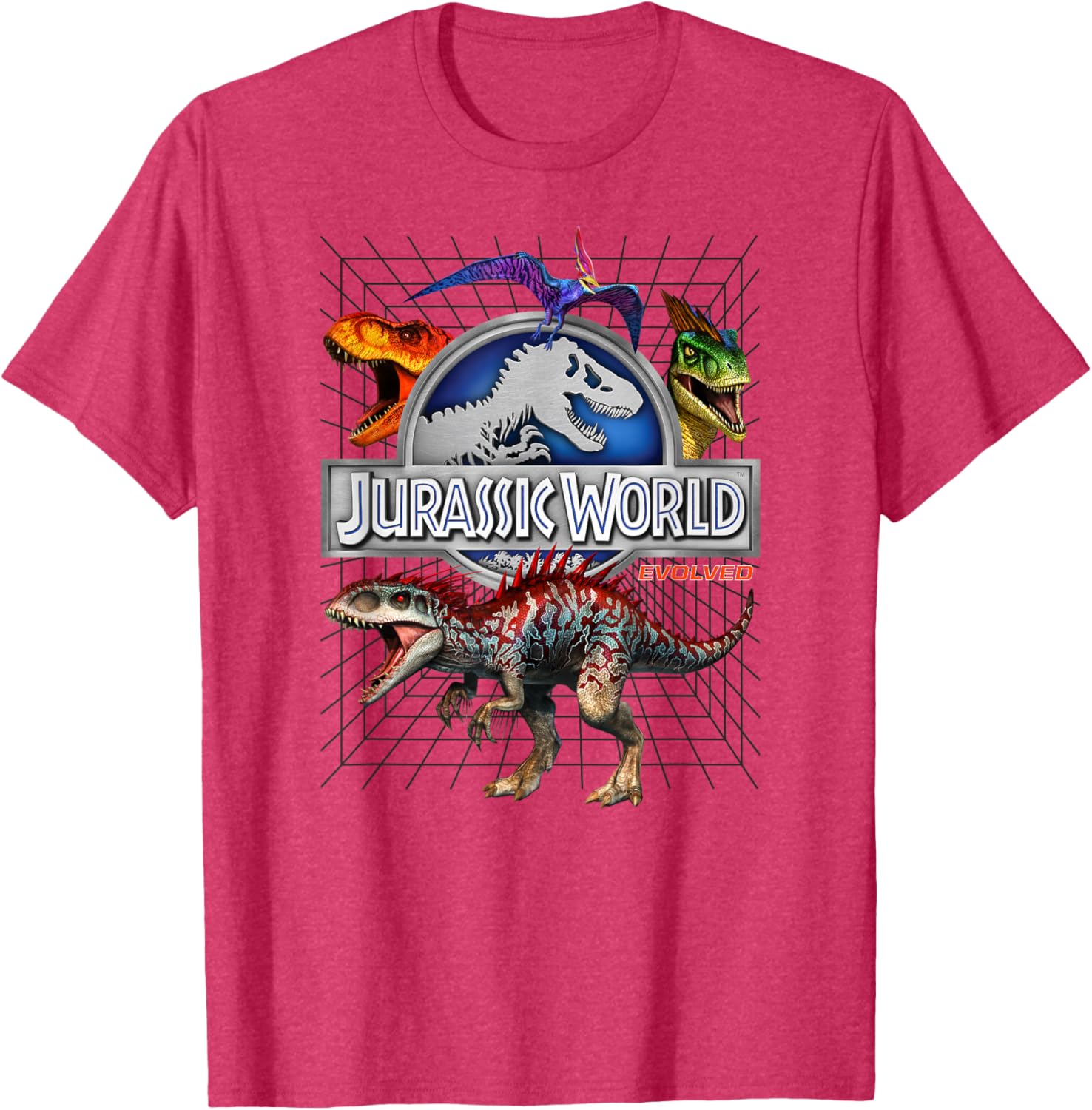Jurassic World Evolved T-Rex Dino Grid T-Shirt for Kids and Adults - 5