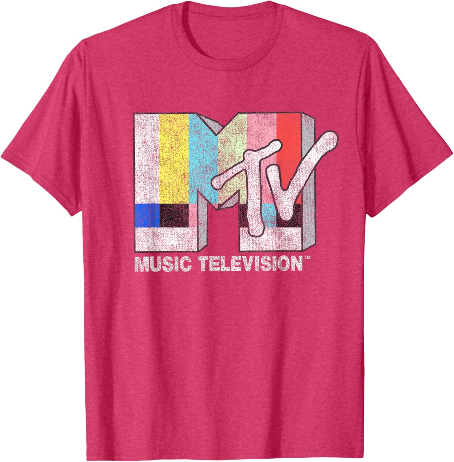 MTV Classic Fit Black T-Shirt with Vintage TV Signal Logo for Adults - 4