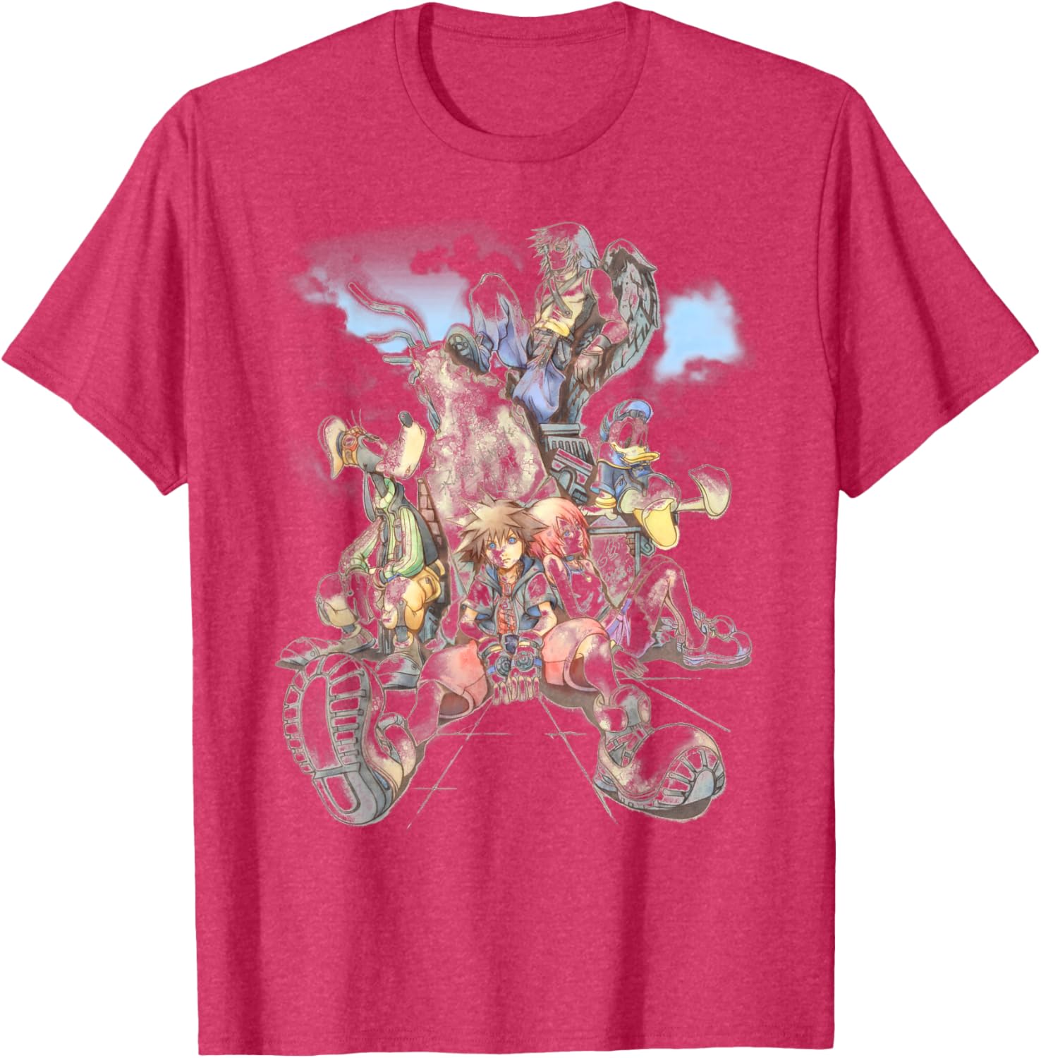 Disney Kingdom Hearts Group Shot Deep Dive Sketch T-Shirt for Fans - 4