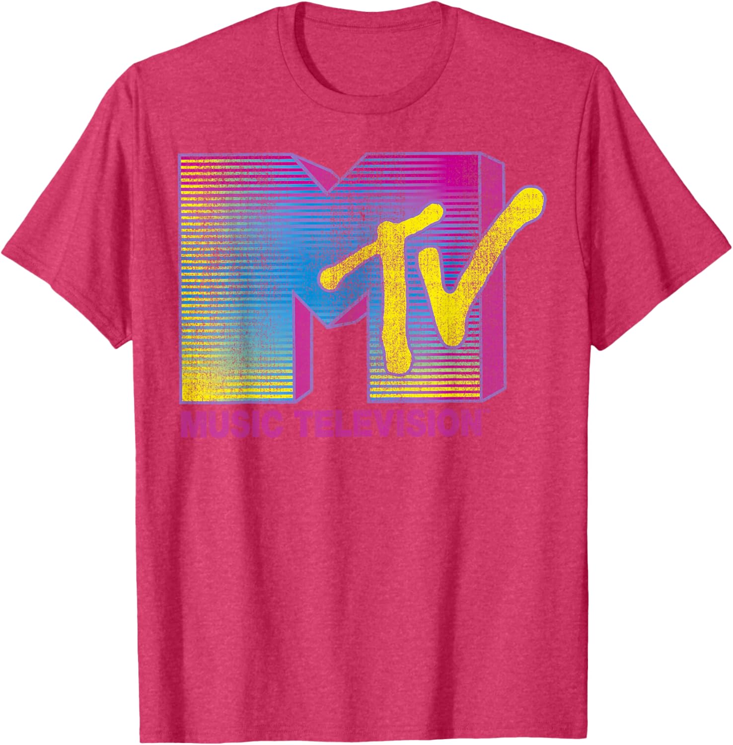 MTV Distressed Fluorescent Logo Crew Neck T-Shirt for Adults in Black - 8