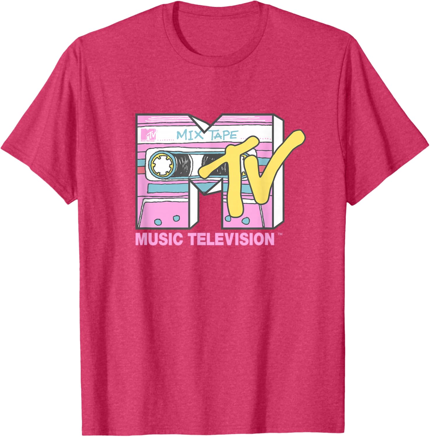 MTV Retro Neon Mix Tape T-Shirt Vintage Cassette Sketch Style - 4