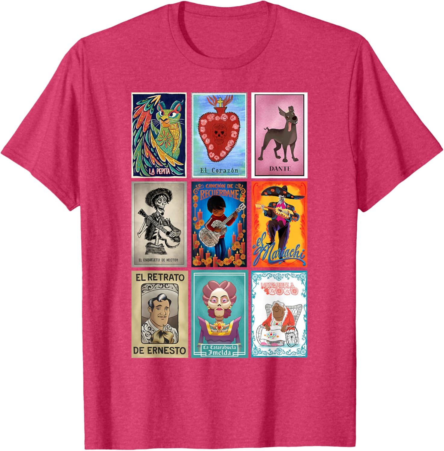 Disney Pixar Coco Vintage Loteria Cards T-Shirt for Fun and Style - 7
