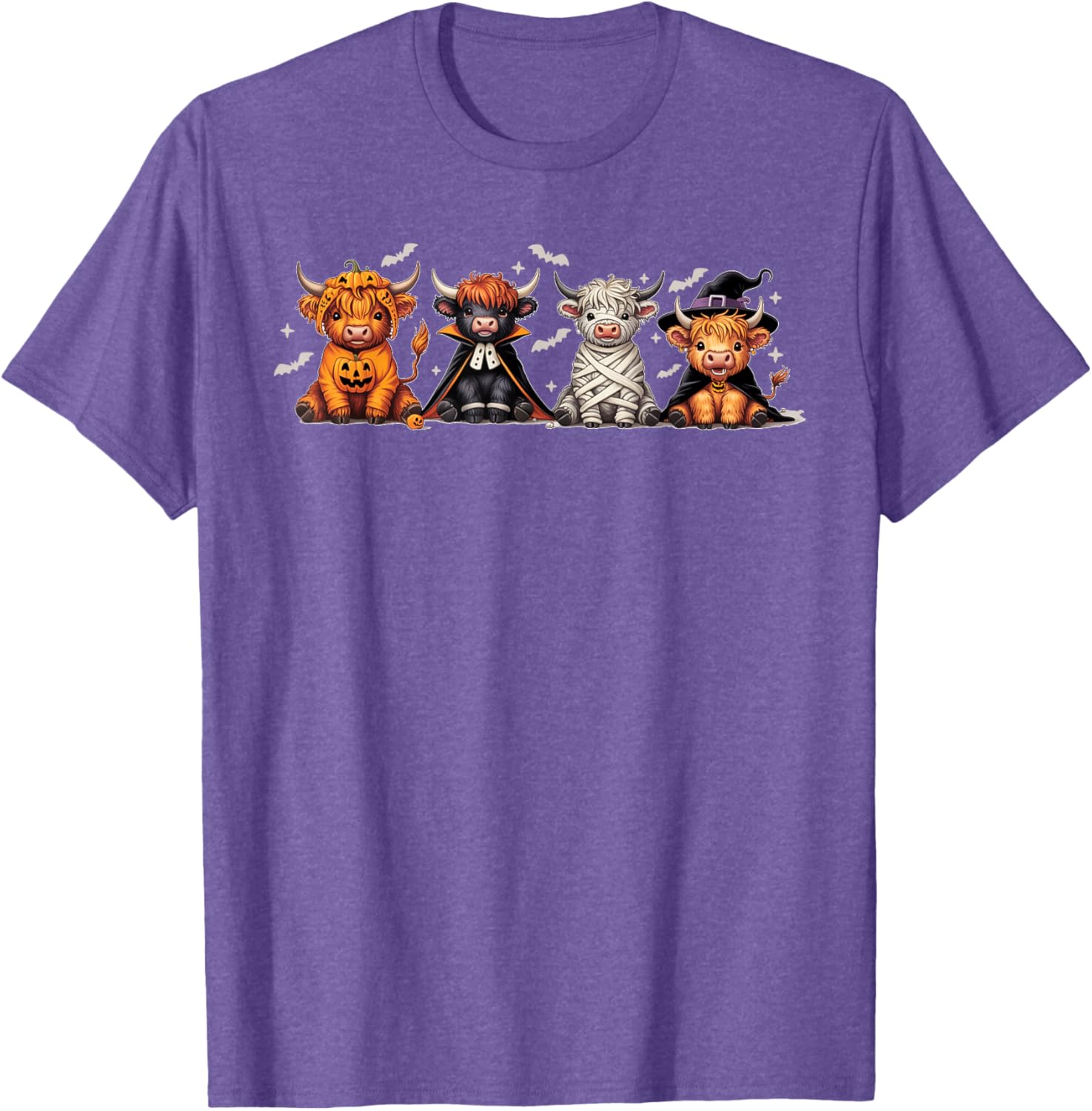 Spooky Halloween Highland Cow Cross Stitch T-Shirt for Festive Fun - 18