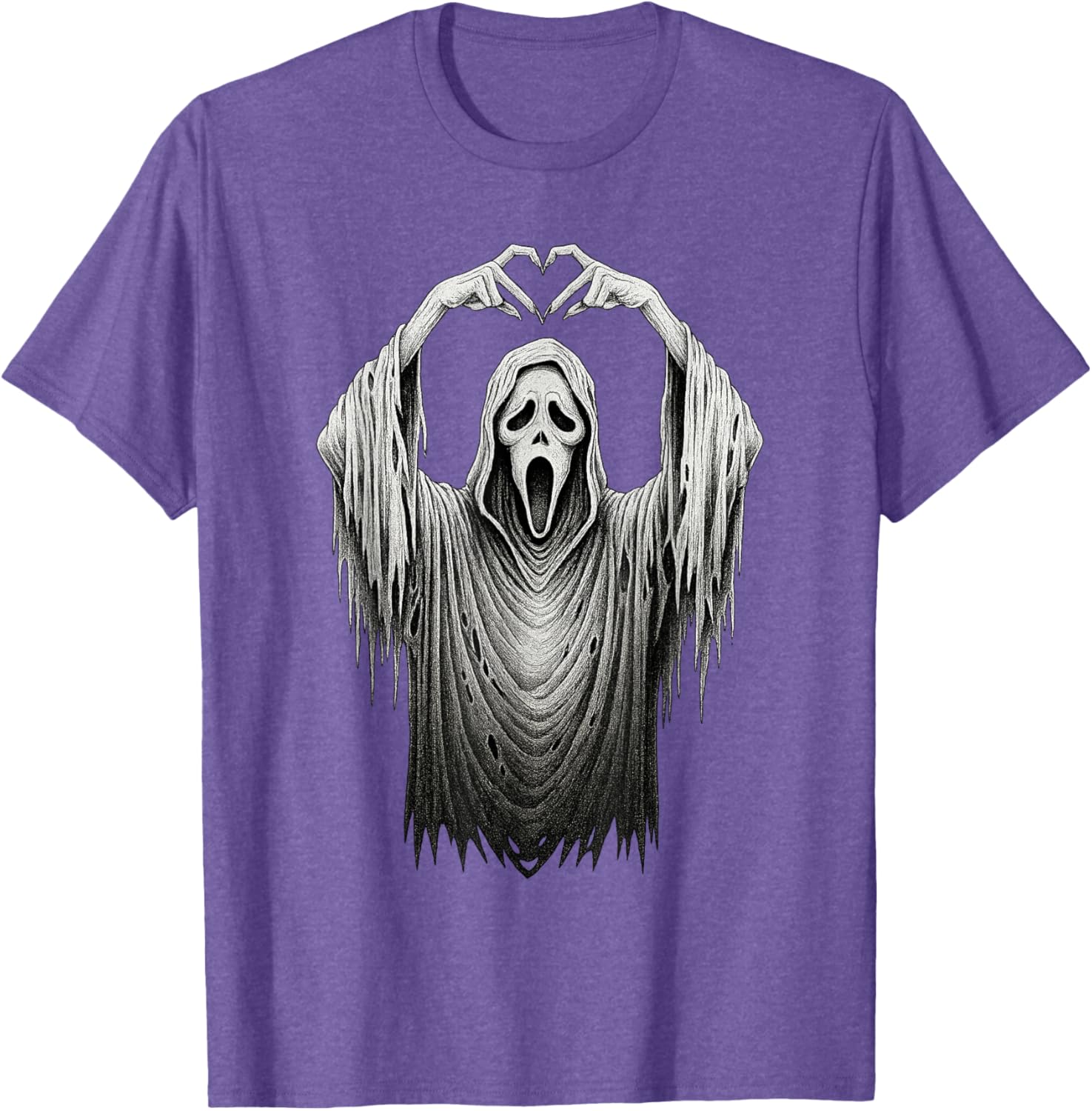 Vintage Ghost Face Heart Sign T-Shirt for Halloween Lovers - 7