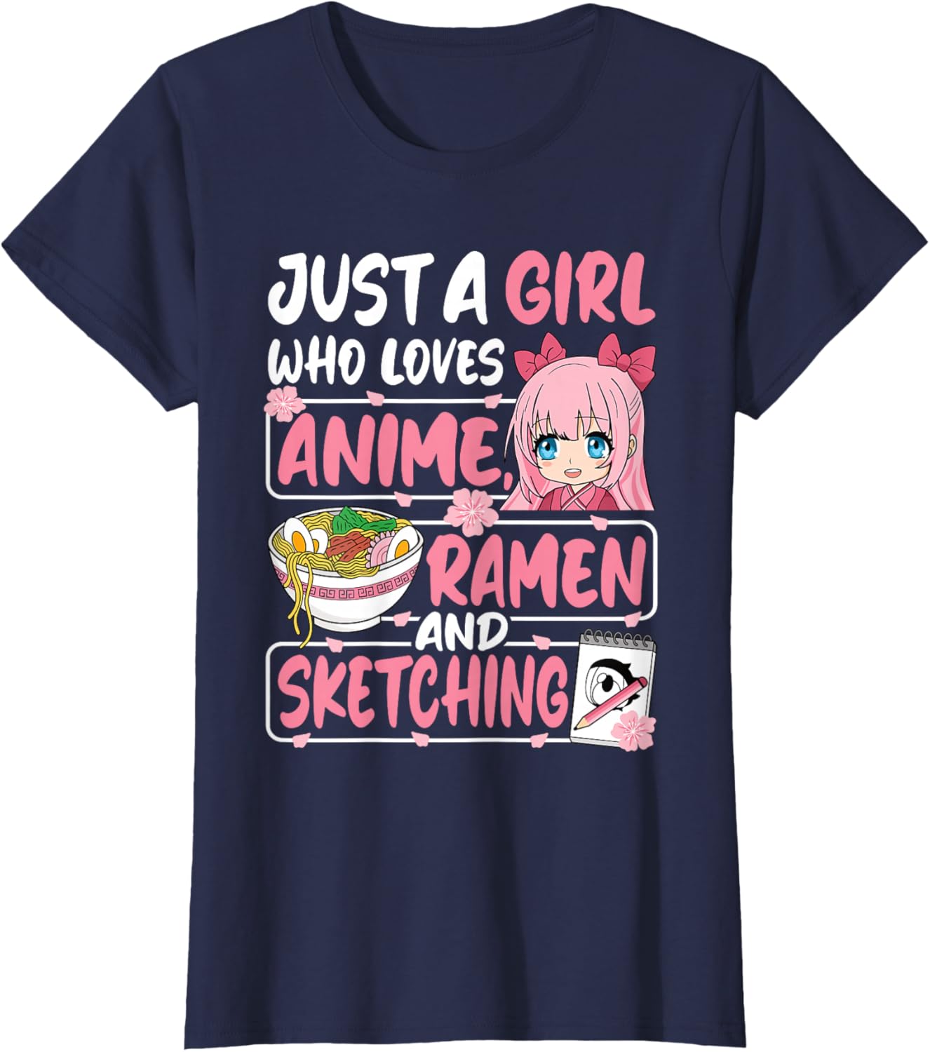 Cute Anime Ramen Sketching T-Shirt for Girls Who Love Japan Culture - 16