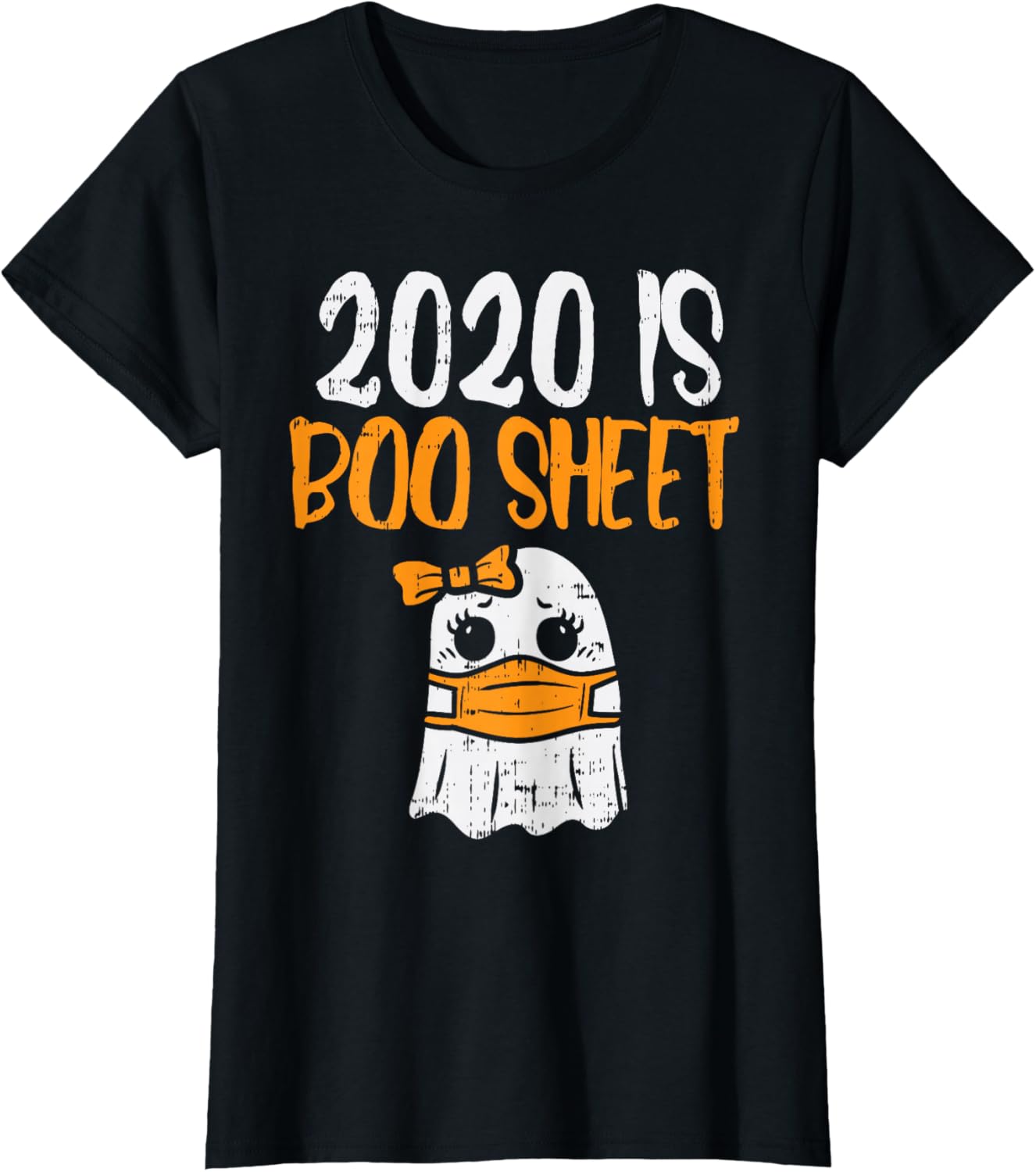 Cute Boo Sheet Ghost in Mask Halloween T-Shirt for Quarantine Fun - 1