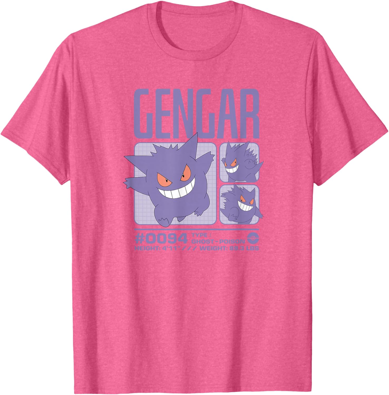Gengar Pastel Stats Grid T-Shirt for Pokémon Fans - Stylish & Fun Design - 5