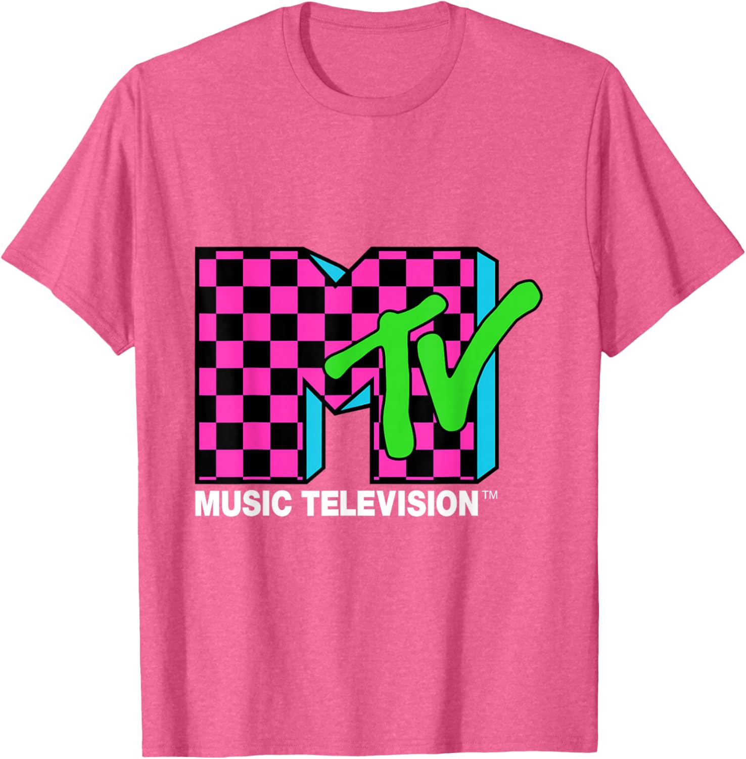 Classic MTV Logo T-Shirt with Pink and Blue Checker Design for Trendy Style - 4