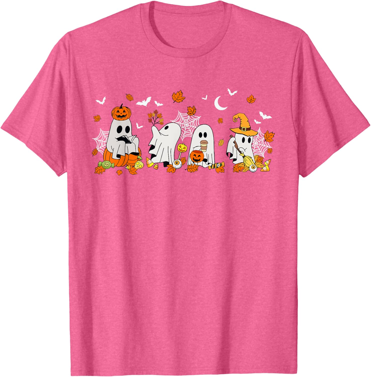 Cute Ghost Drinking Coffee Halloween Fall Book Reading T-Shirt for All - 9