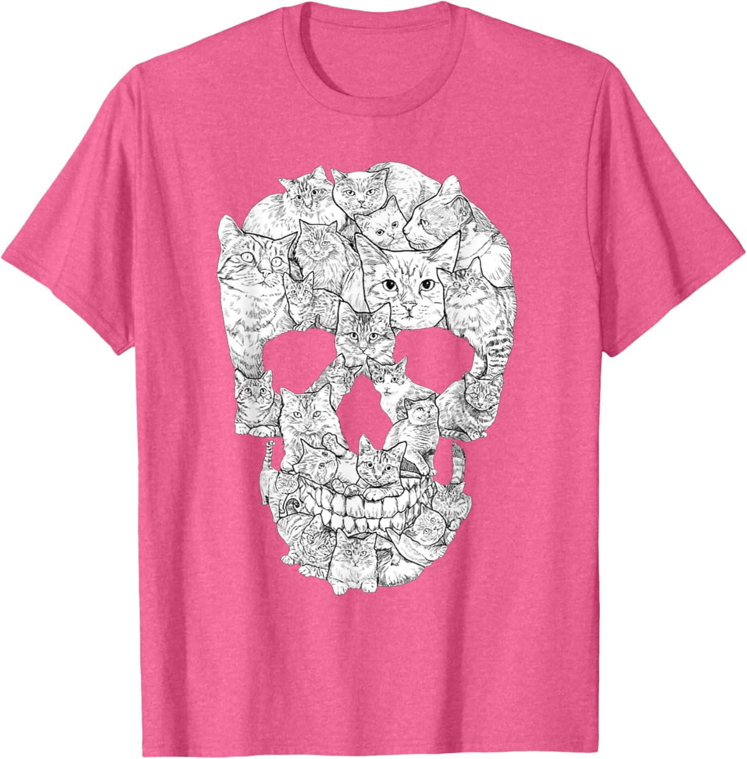 Cat Skull T-Shirt for Halloween - Fun Kitty Skeleton Tee for All Ages - 16