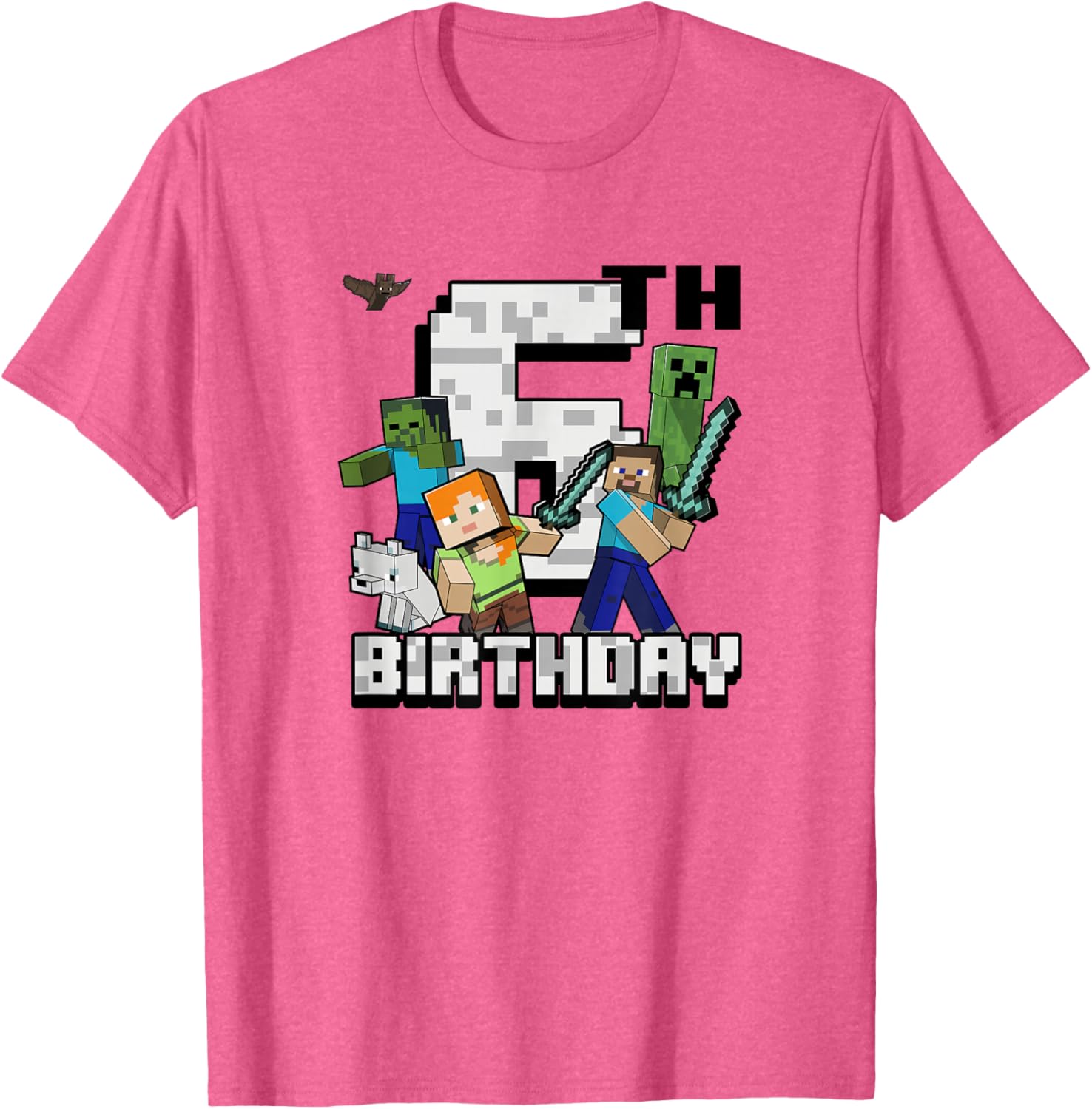 Minecraft Group Shot Happy 6th Birthday T-Shirt for Kids Fun Gift - 1