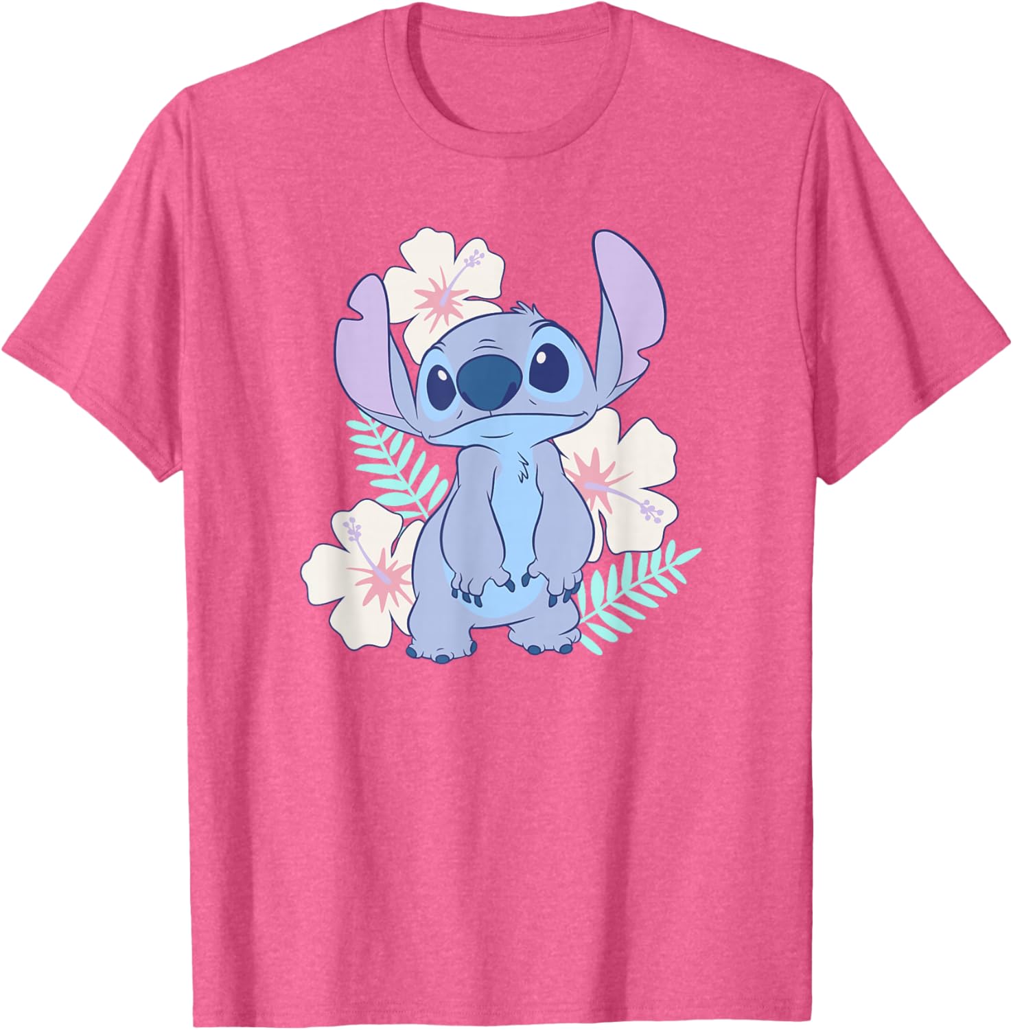 Cute Disney Lilo & Stitch Hawaiian Flowers Portrait T-Shirt for Fun Style - 3