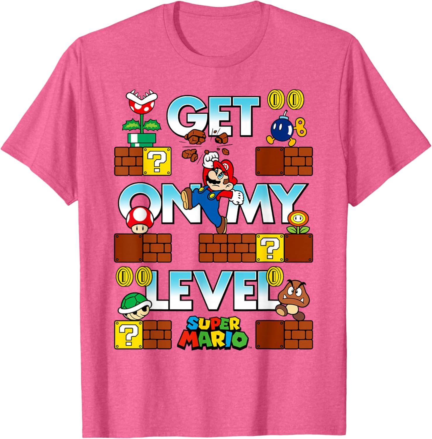 Super Mario Get On My Level Game Play Poster T-Shirt for Gamers - 3