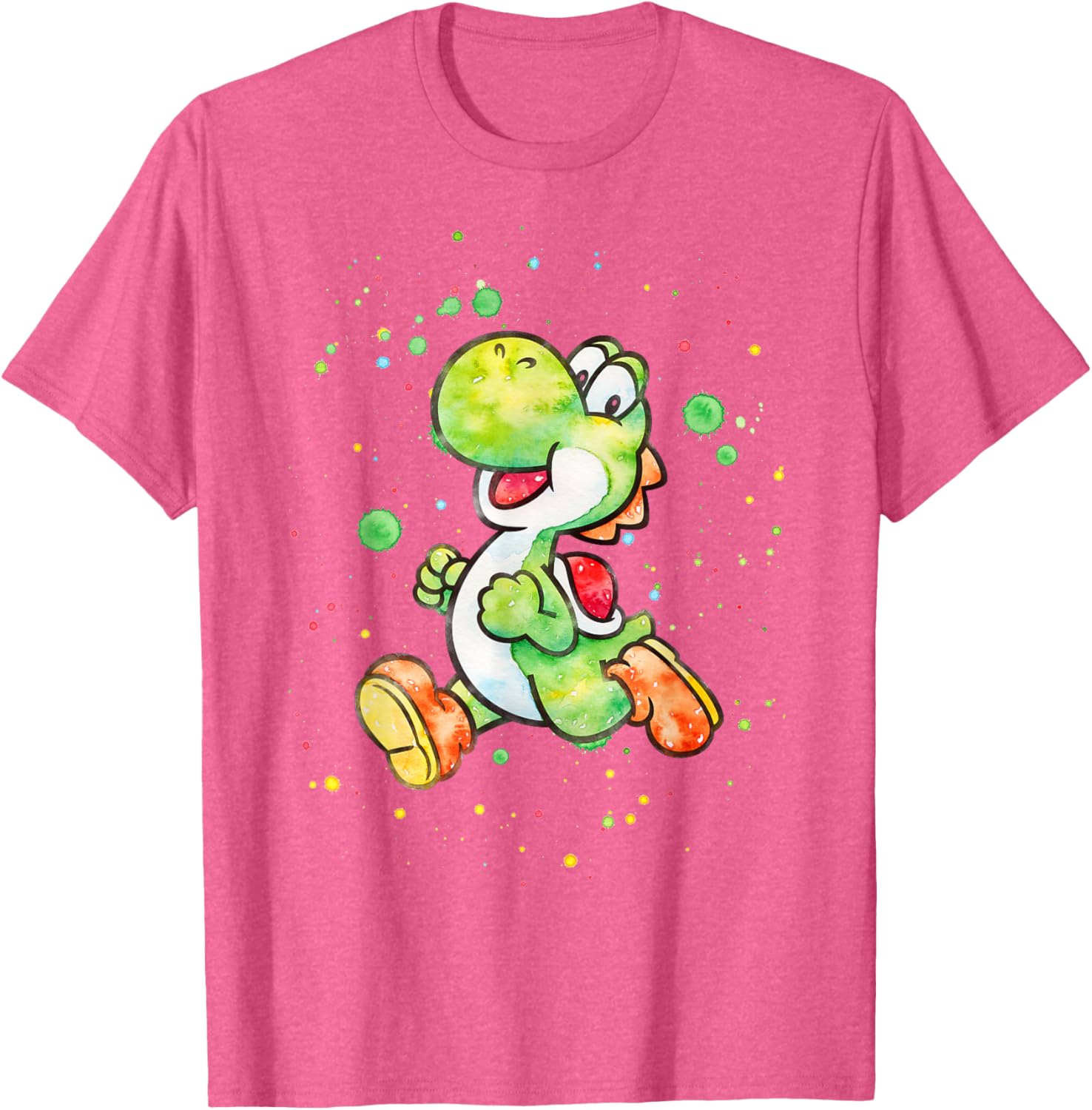 Super Mario Yoshi Watercolor T-Shirt - Fun Splatter Portrait Design - 4