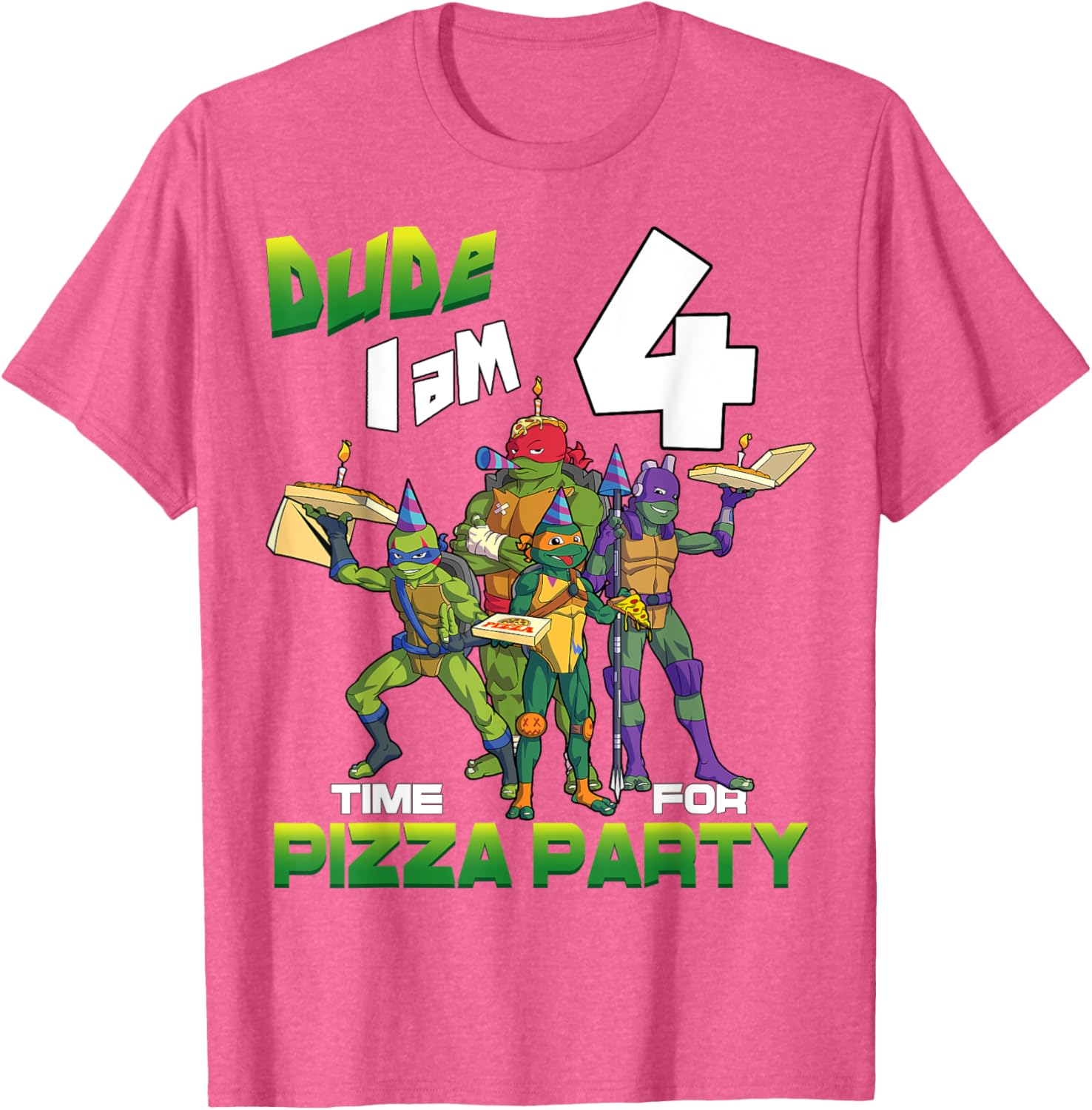 TMNT Dude I Am 4 Years Old Pizza Birthday Party T-Shirt for Kids - 8
