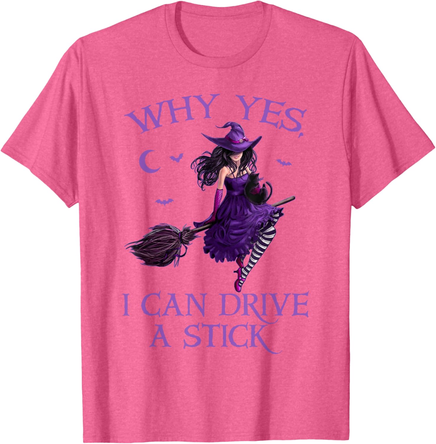 Funny Witch T-Shirt for Women - Why Yes I Can Drive a Stick Halloween Tee - 1