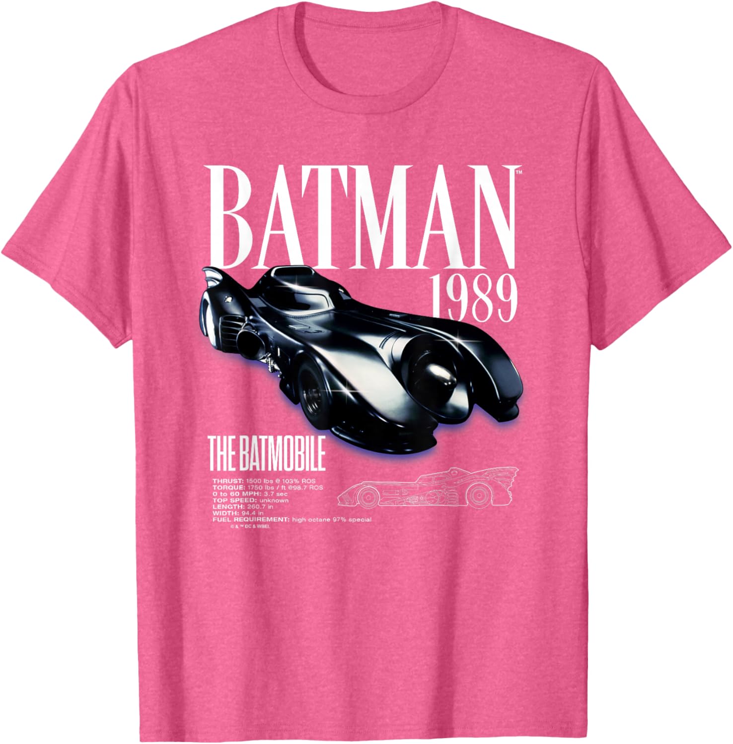Batman 1989 Batmobile Schematic T-Shirt for Fans of Classic Film Style - 8
