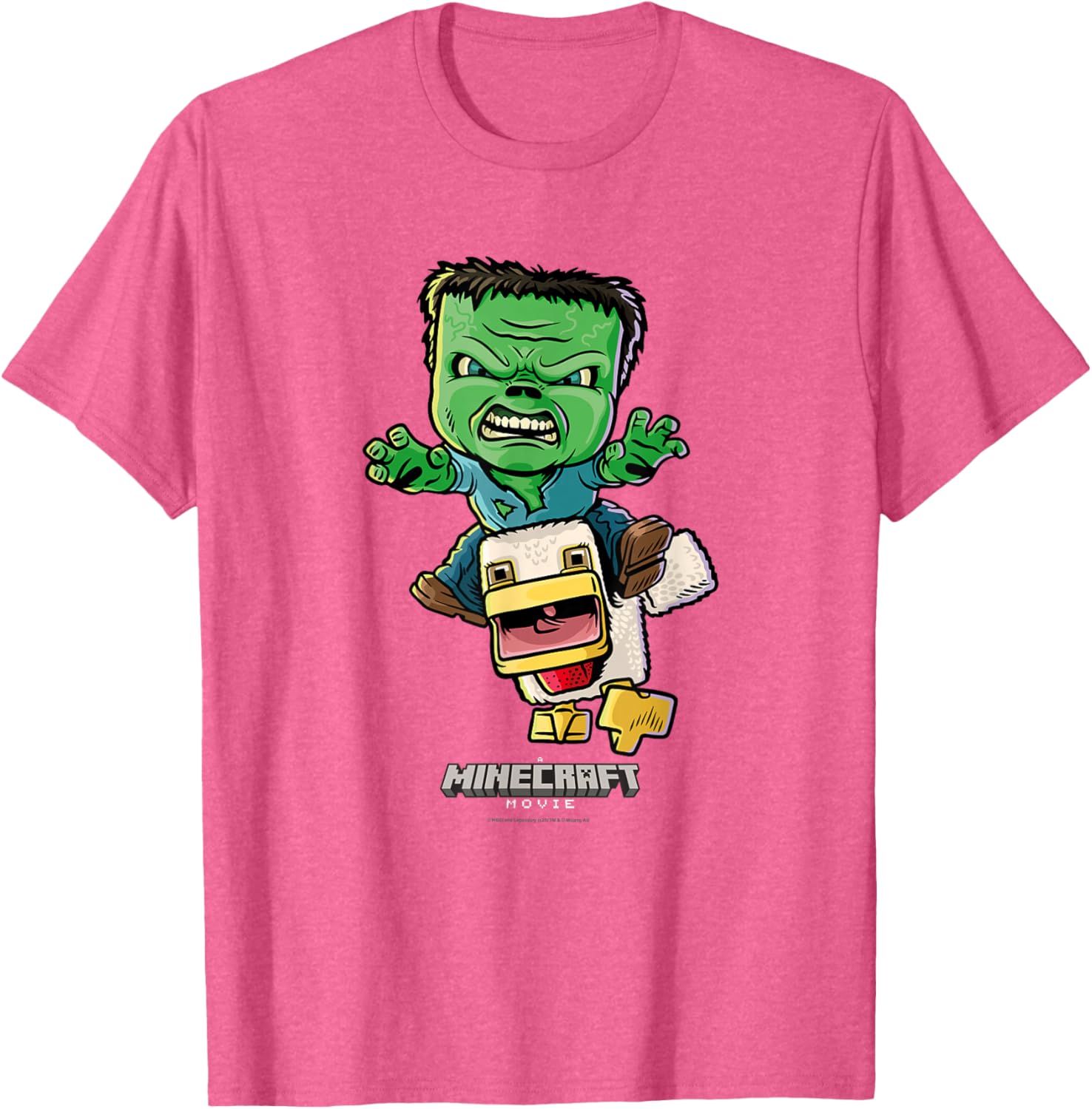 Minecraft Chicken Jockey Baby Zombie Animated T-Shirt for Kids and Fans - 13