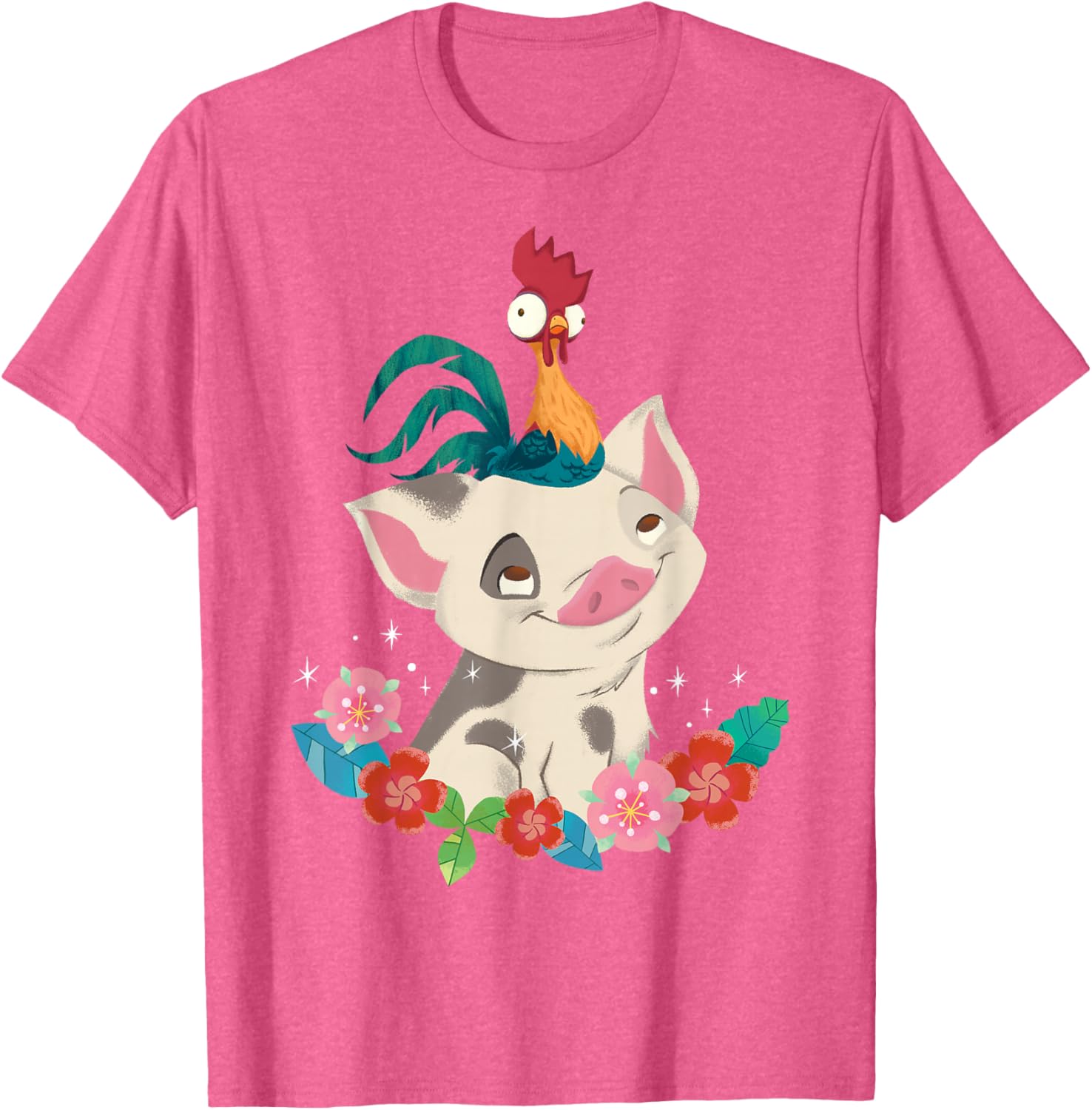 Disney Moana Hei Hei Rooster Pua Flowers Sketch T-Shirt for Fans - 1
