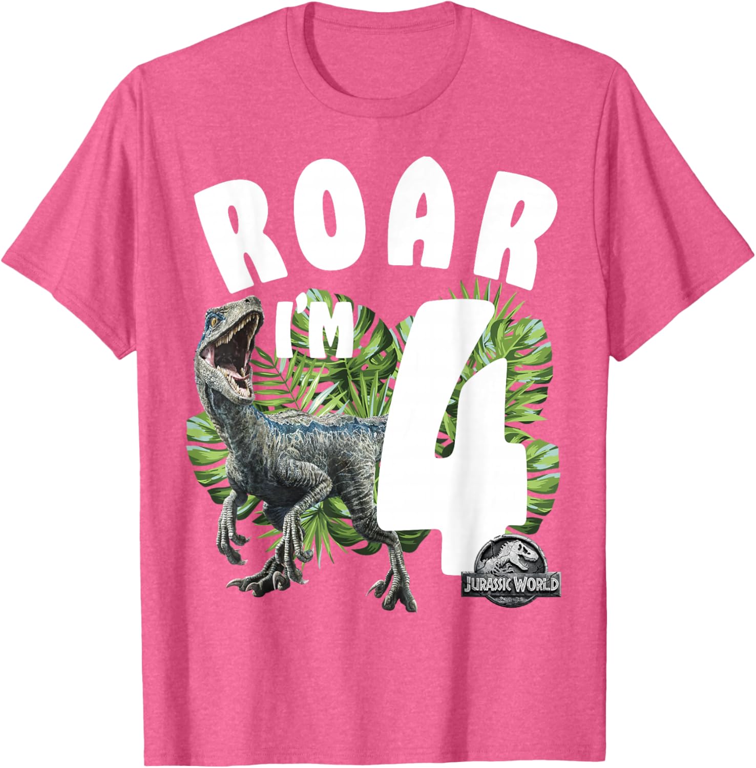 Jurassic World Raptor Roar I'm 4 T-Shirt for Kids Birthday Celebration - 2